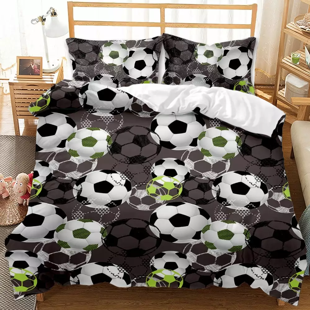 3D Soccer Sports Bedding Set for Teen Boys.Kids Soft Microfiber Duvet Cover Set with 2Pillowcases.Twin Size.3PCS.1 Duvet Cover Set+2 Pillow Shams