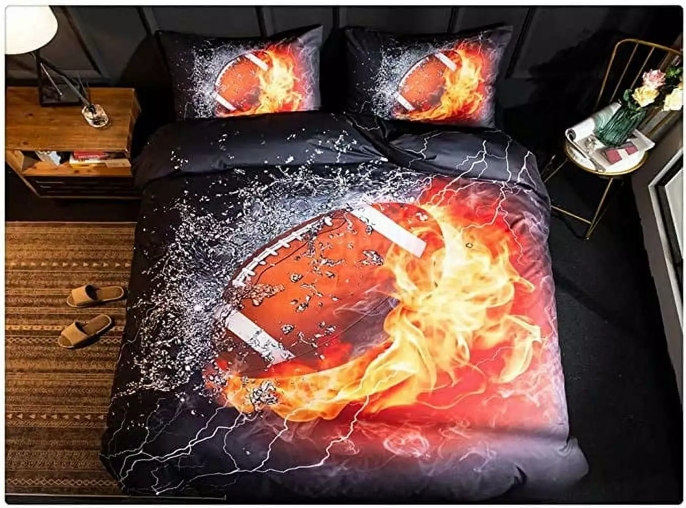 3D Sports Rugby Bedding Set for Teen Boys Duvet Cover Sets with Pillowcases Twin XL Size 3PCS 1 Duvet Cover 2 Pillow Shams