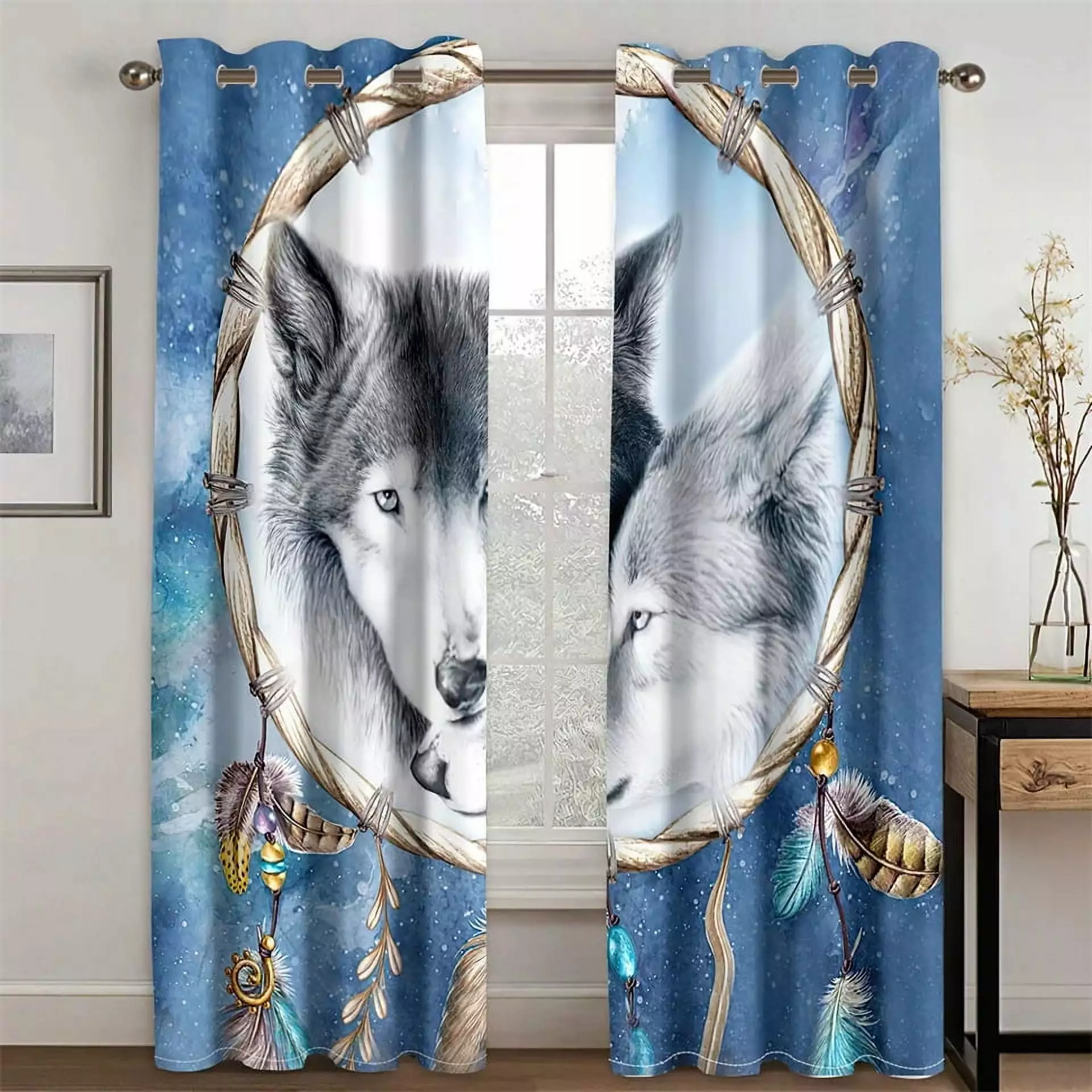 3D Wolf Printing Curtain Blackout Window Shade Curtains Bedroom Living Room Hot Style Thickened Curtain Home Decor