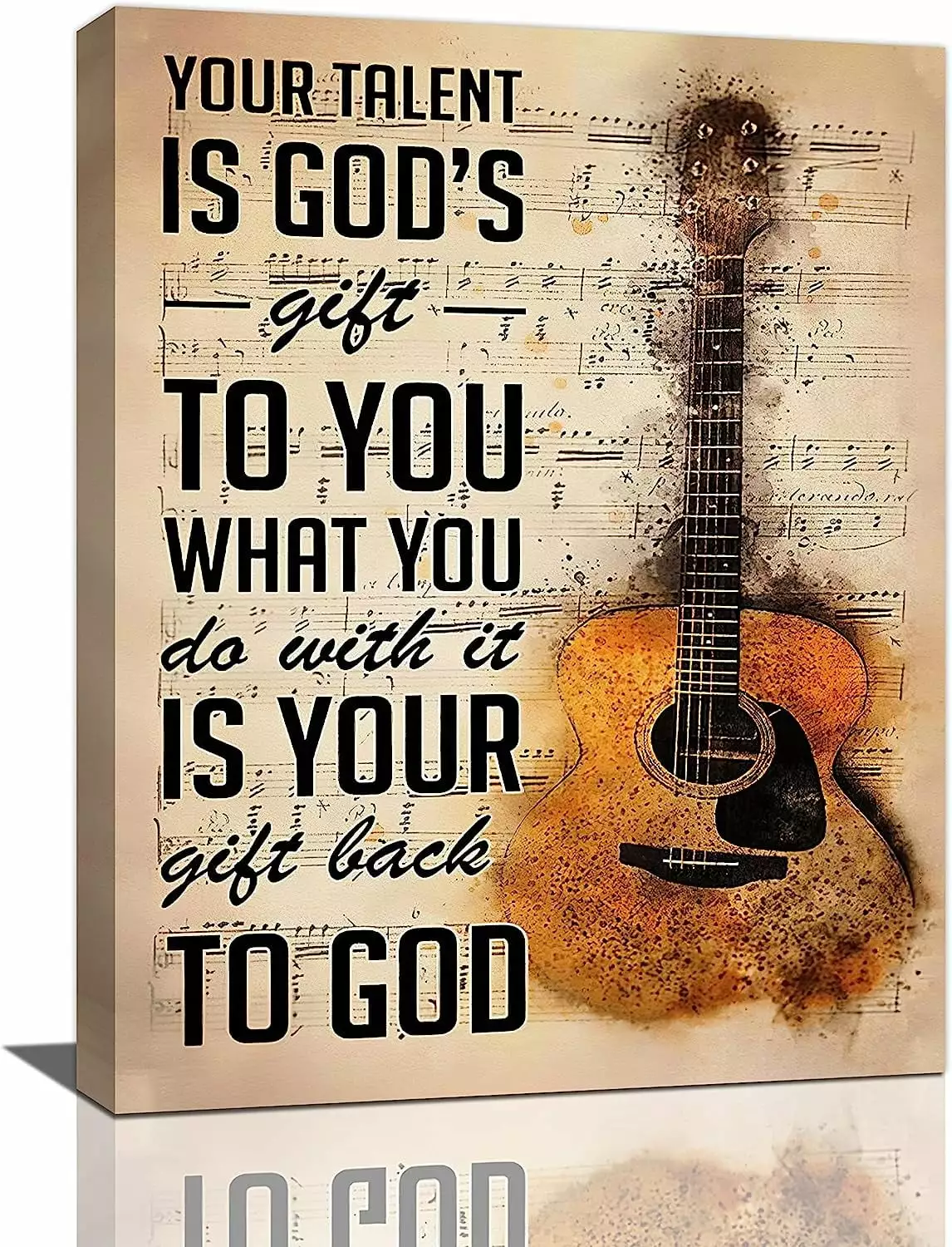 Vintage Guitar Bedroom Wall Art Music Notes Pictures Guitar Inspirational Quotes Canvas Painting Retro Music Decor Guitar Framed Artwork for Music Studio Bedroom Dormitory 12x16