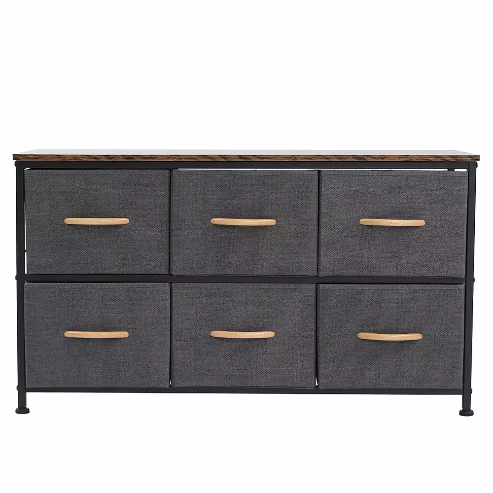 Bluethy 3-Tier Wide Drawer Dresser. Storage Unit with 6 Easy Pull Fabric Drawers and Metal Frame. Wooden Tabletop for Closets. Nursery. Dorm Room. Hallway.Gray