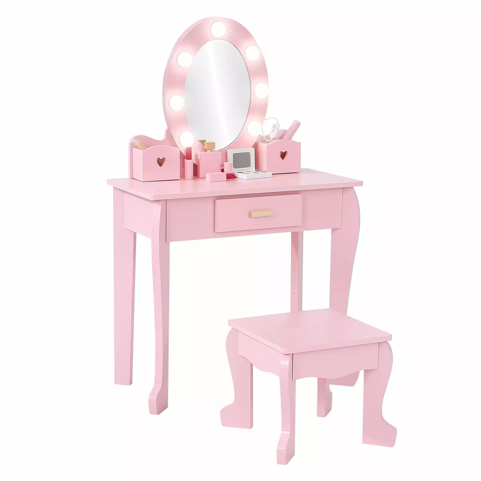 Aeeaying Princess Vanity Table and Chair Set. Kids Makeup Dressing Table with Mirror & Drawer. Pink