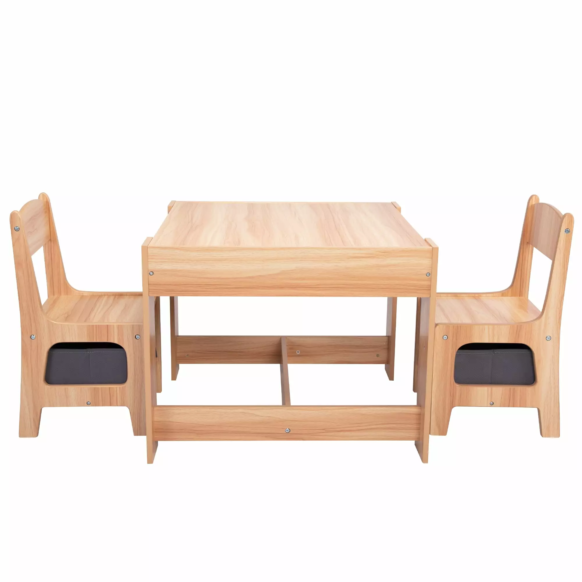 Cfowner 3-in-1 Kids Wood Table and 2 Chairs. Children Activity Table Set with Storage. Blackboard. Double-Sided Table for Drawing