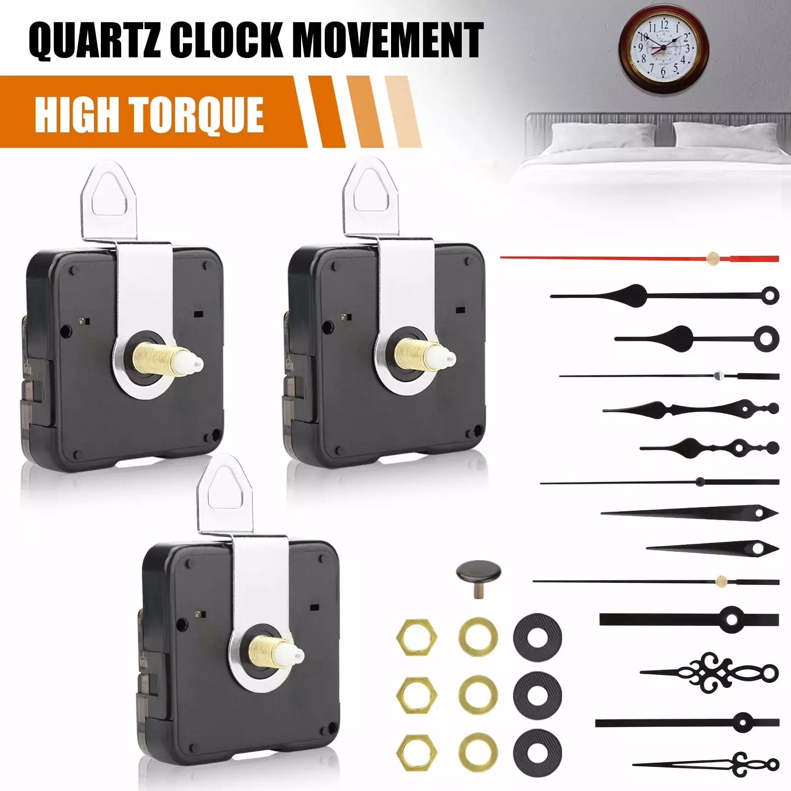 3pcs Clock Mechanism Replacement. TSV Clock Parts Quartz Clock Motor Kit with 5 Different Pairs of Hands. Clock Movement Kit and Hands Battery Clock Motors Replacement DIY Accessories