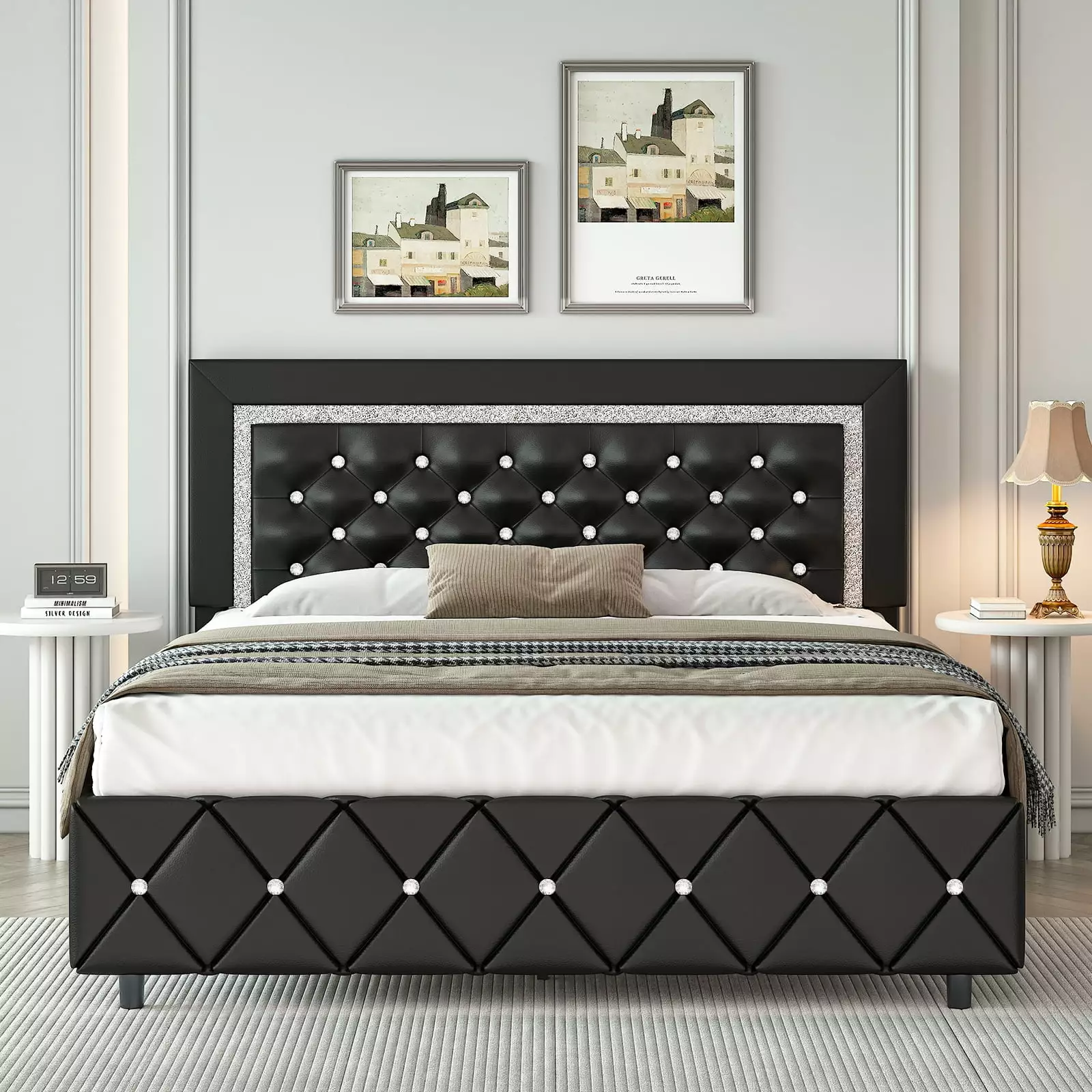 4 EVER WINNER Queen Bed Frame. Black Queen Size Bed Frame with Headboard and Footboard. Black