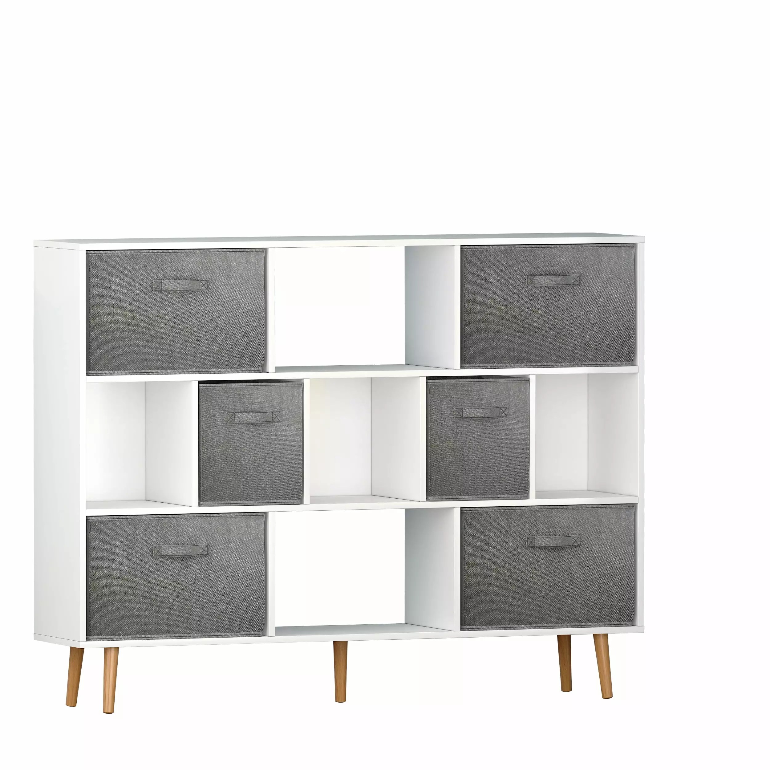 4 Layers 11 Grids 6 Non Woven Drawers MDF Triamine Bookshelf 55.1'' x 11.8'' x 42.1''