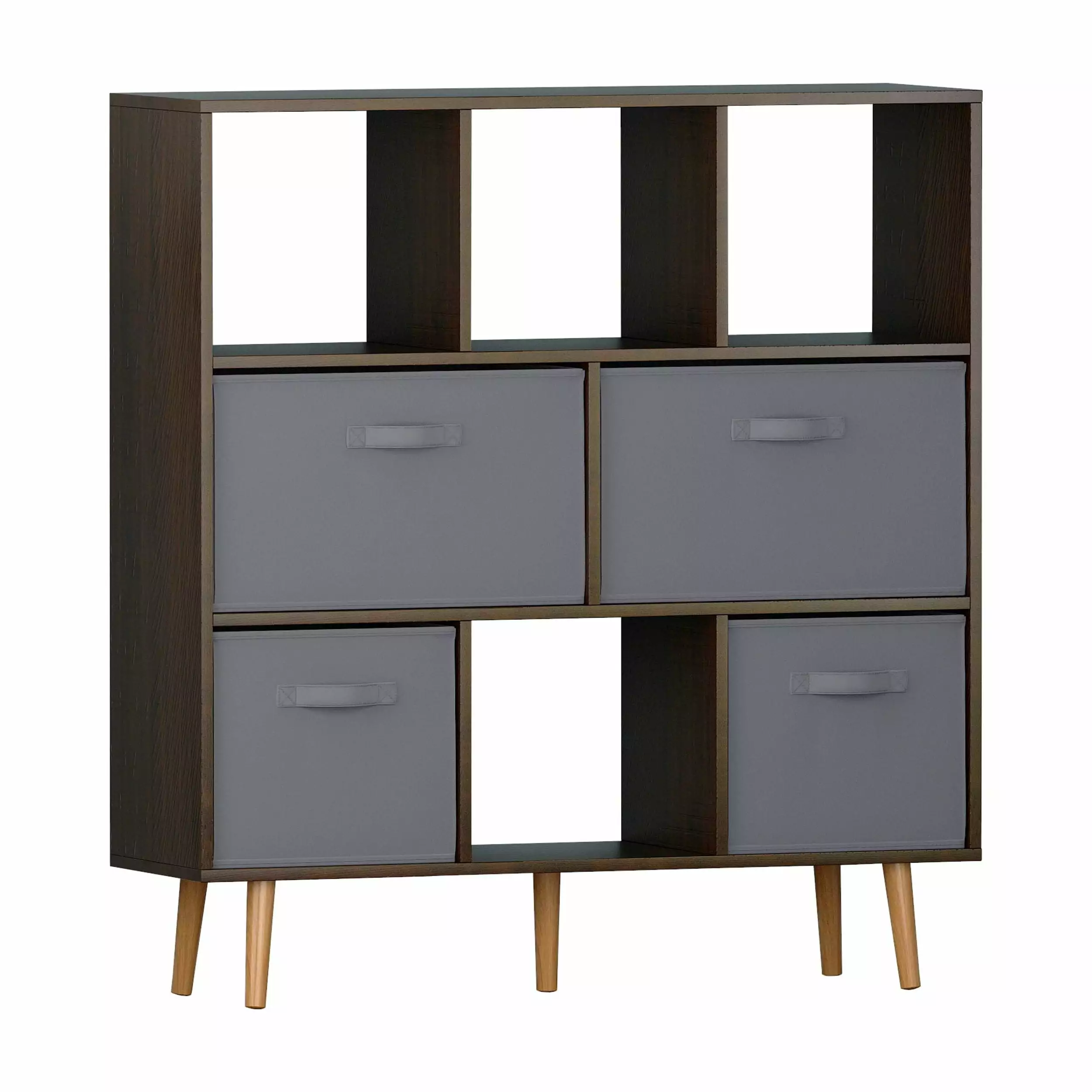 4 Layers 8 Grids 4 Non Woven Drawers MDF Triamine Bookshelf 39.3'' x 11.8'' x 42.1''