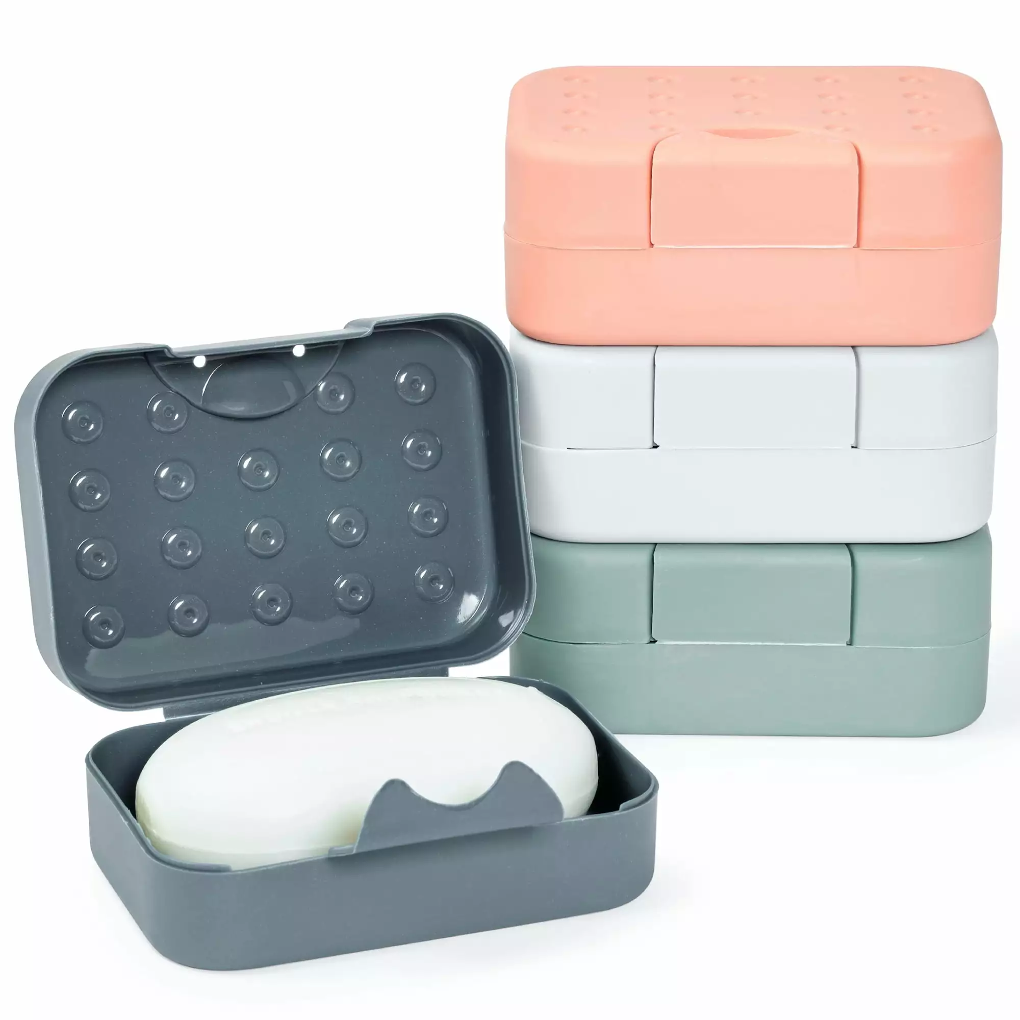 4-Pack Soap Holder Travel Cases. Plastic Portable Soap Saver Container Set with Covers for Bathroom Organization. Gym. Hiking. Traveling. Camping (4 Colors. 4.5x1.8x3.3 in)