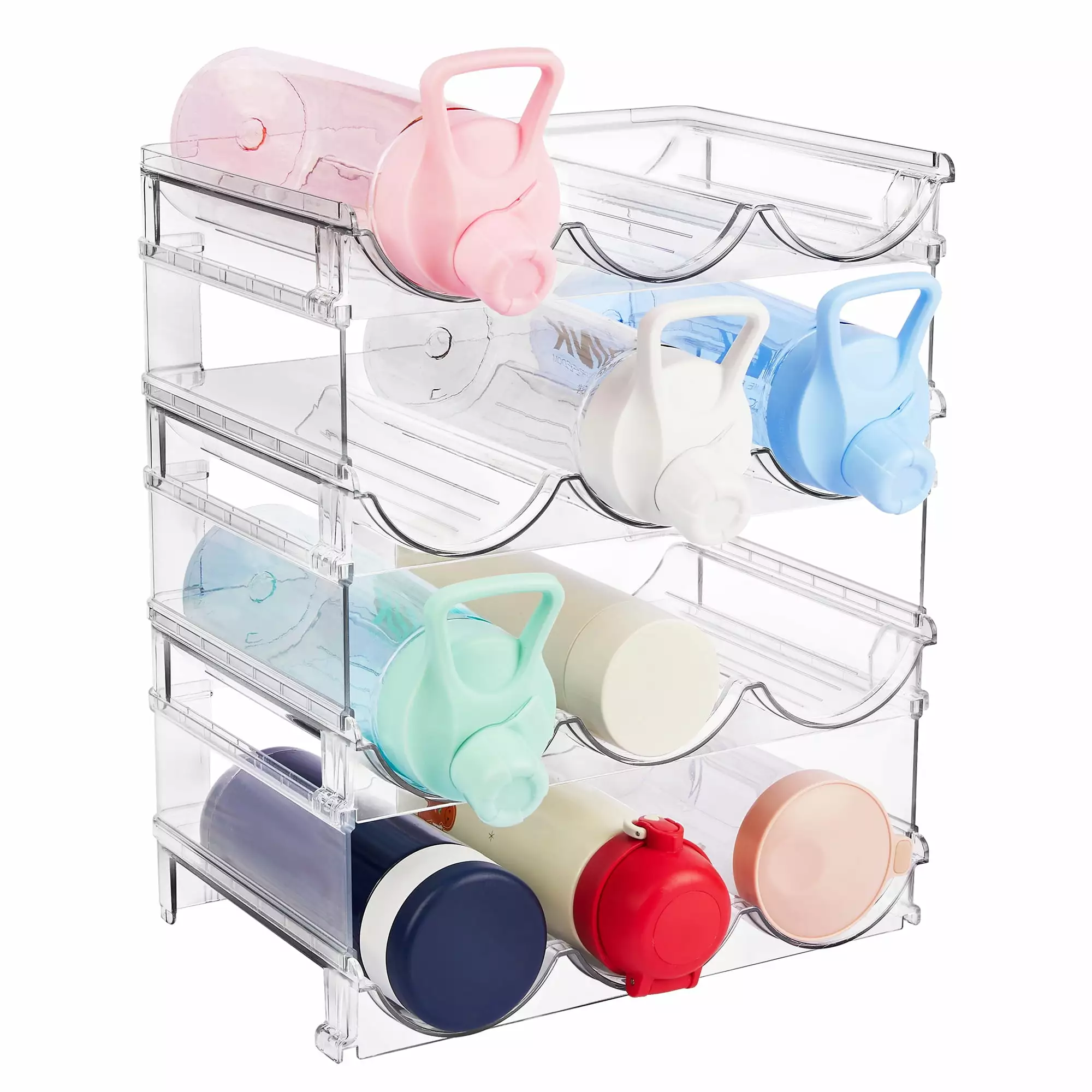 4 Pack Stackable Bottle Holder Storage Rack. Vtopmart Plastic Water Bottle Organizer. Clear