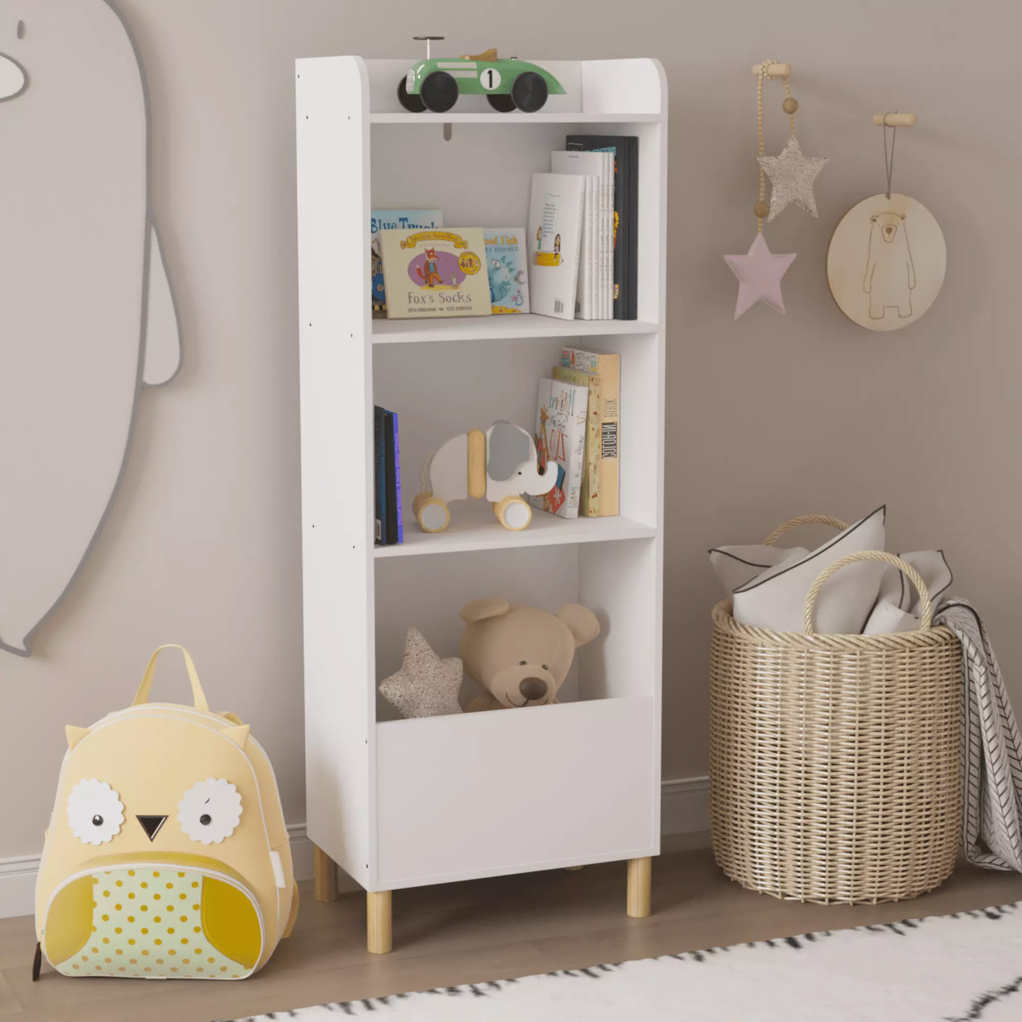 4 Tier Kids Bookshelf Wall Storage Bookshelf Organizer for Playroom Kids Room Display Cabinet Storage Shelf.White