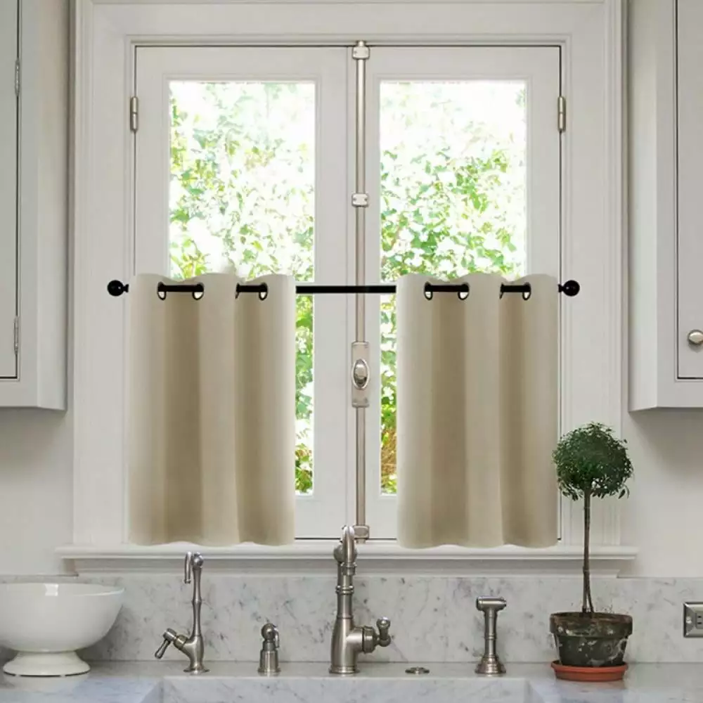 Beige Kitchen Tier Curtains 24 inches Long Linen Textured Cafe Curtains Short Bathroom Privacy Small Mini Half Window Curtain Basement 2 Panels Grommet Top