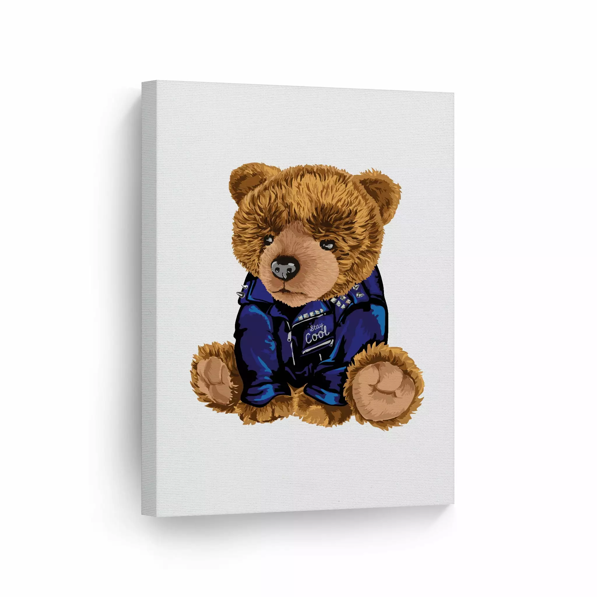 Smile Art Design Cute Brown Teddy Bear Wearing Blue Jacket Illustration Portrait Animal Canvas Wall Art Print Office Living Room Bedroom Kids Girl Boy Baby Nursery Room Decor Ready to Hang - 12x8