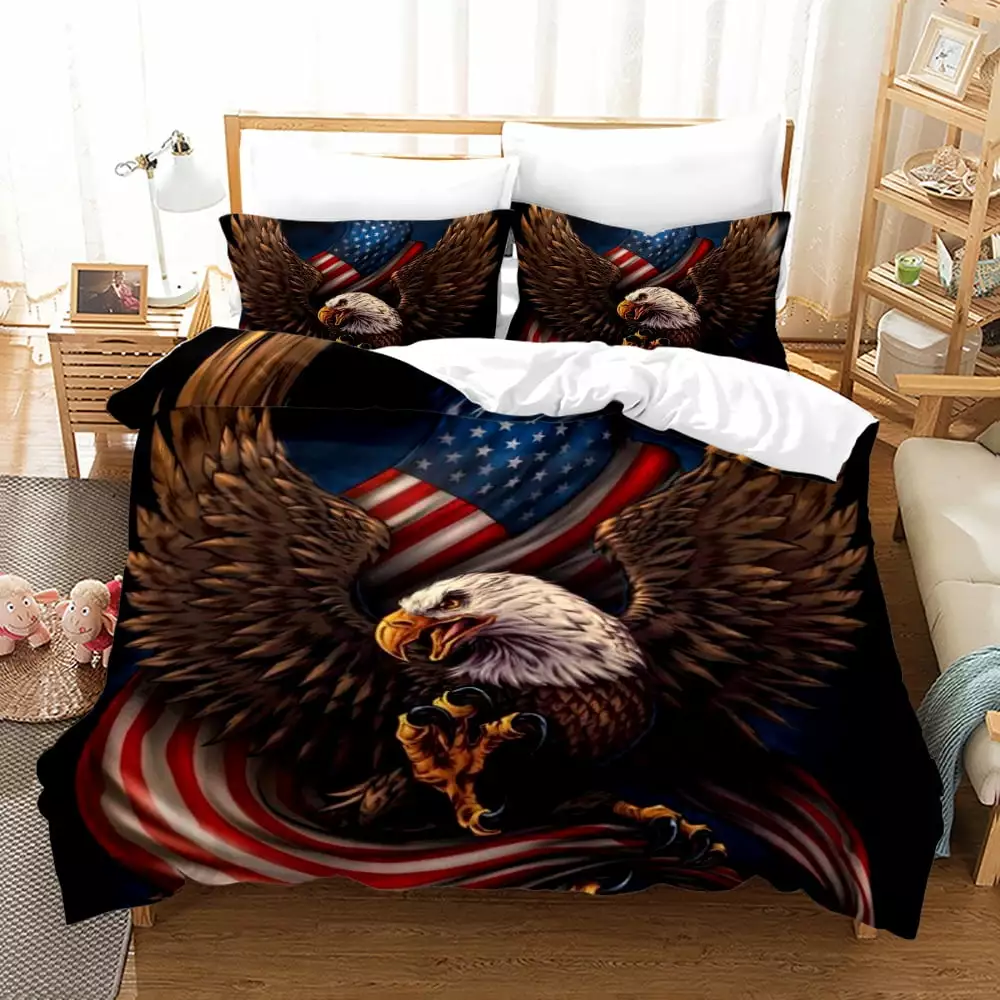 US Flag American Flag Duvet Bedding Bed Set Queen Size Independence Day 3PCS Soft Duvet Cover & Pillow Cases for Fans Kids