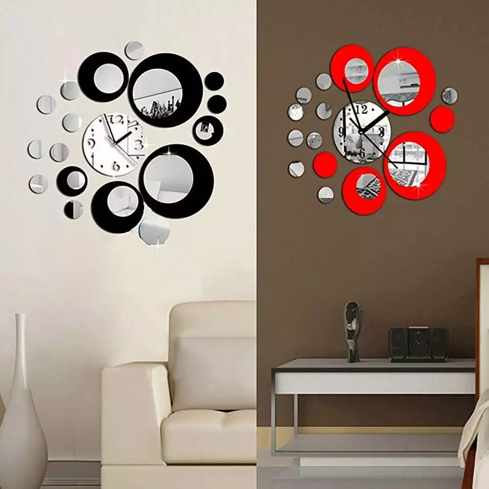 Walbest Acrylic Clock Design Mirror Effect Mural Wall Sticker Fashion Home Decor Craft