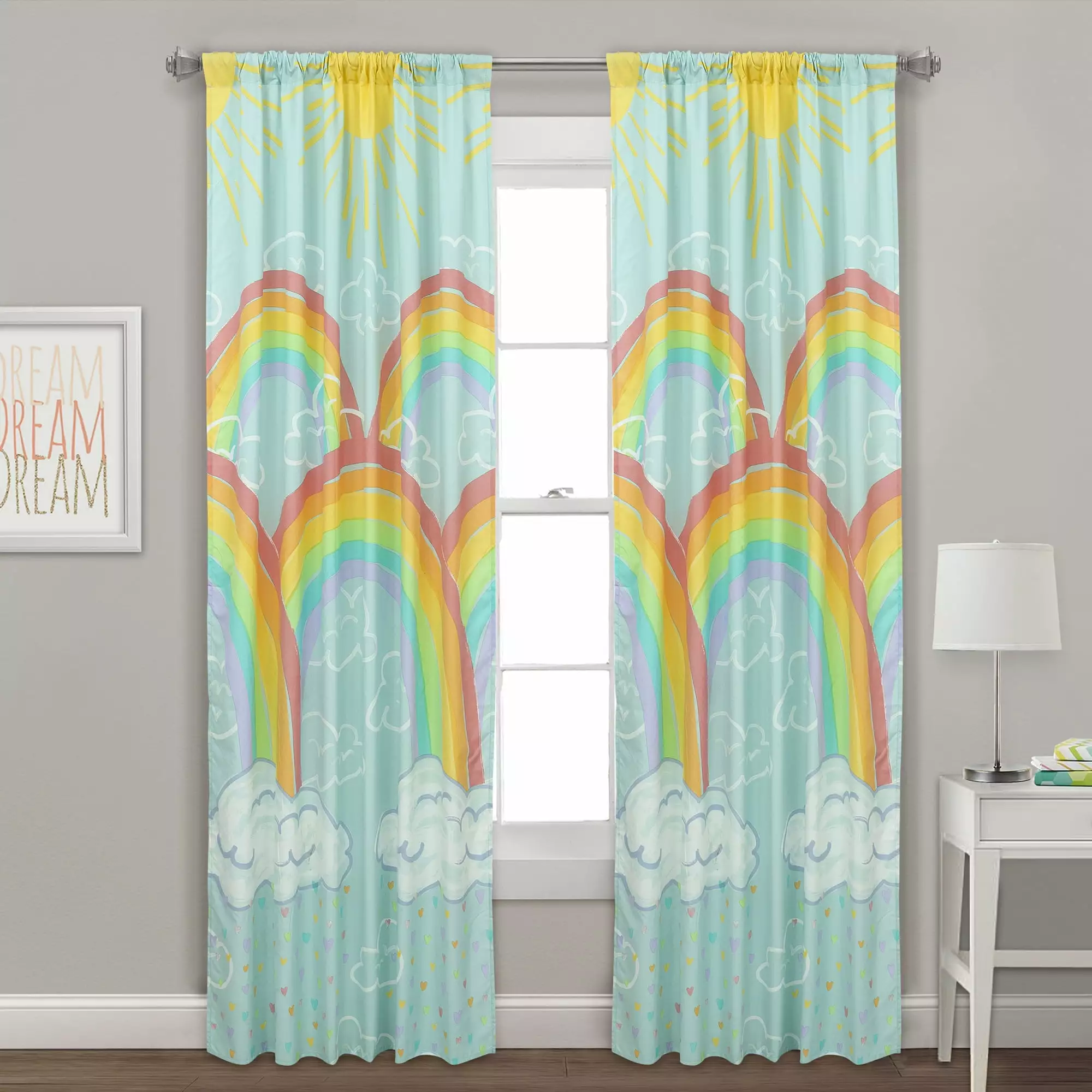 48 x 84 Kidz Mix Rainbow Clouds Window Curtain Panel Drapes Pair for kids' bedroom