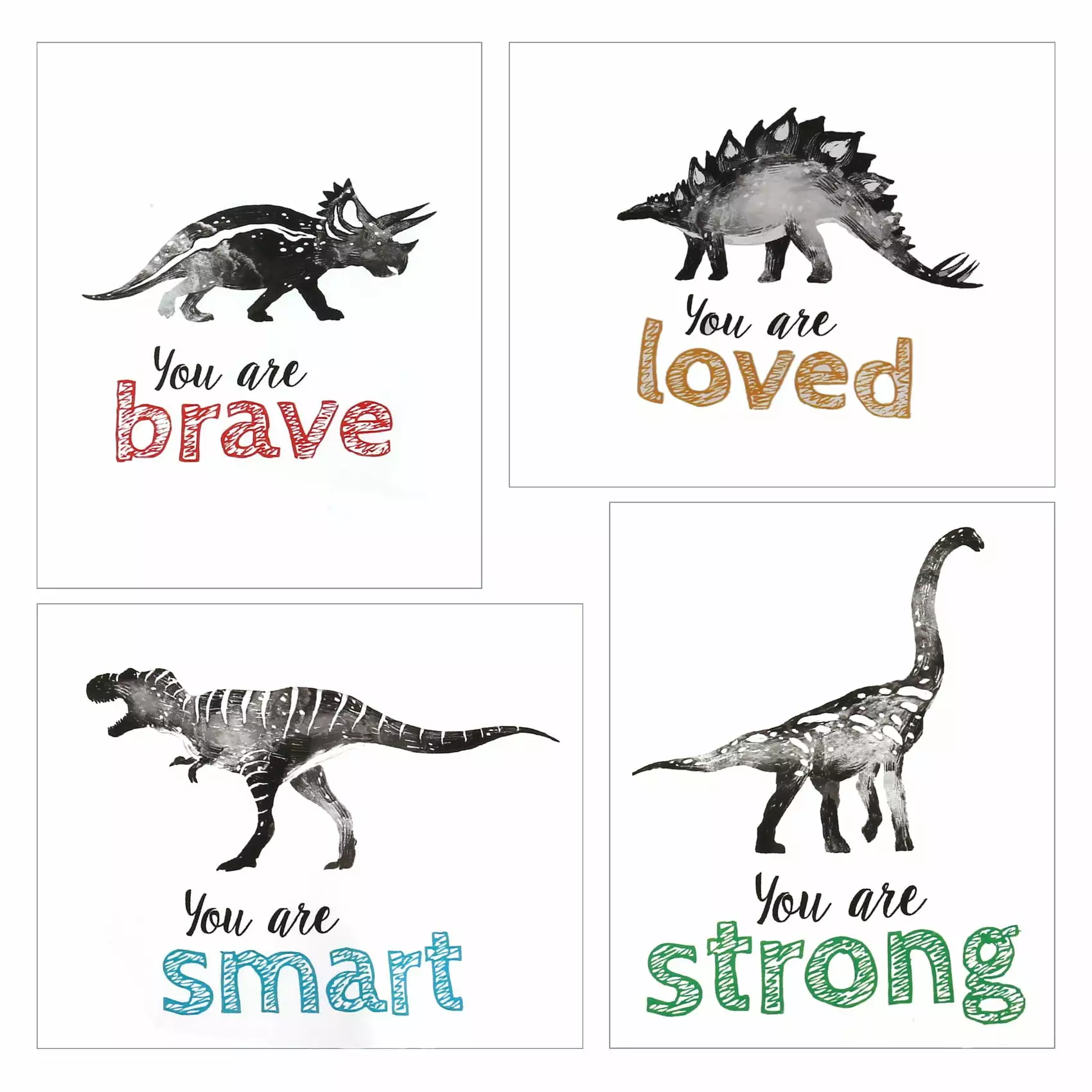 4Pcs Dinosaur Wall Art for Little Boys Room. Baby Nursery Posters. Motivational Kids Playroom Dino Decor. Toddler -Rex