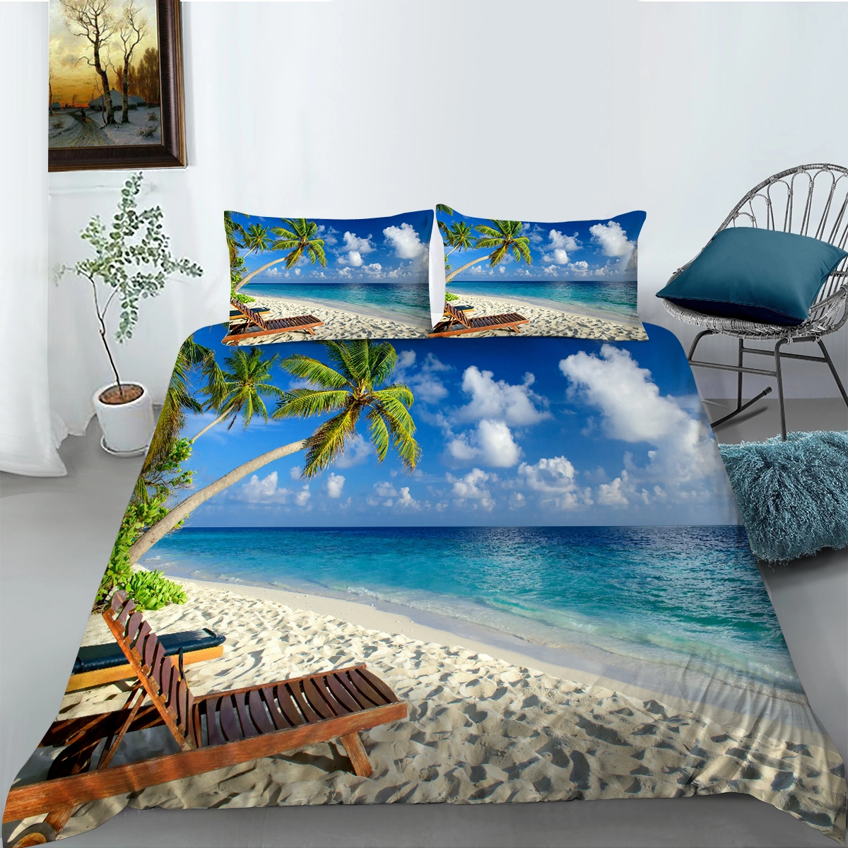 wenjialing 3D Beaches Printing Duvet Cover Set Soft Bedding Set Comforter Cover Set.Twin (68x86)