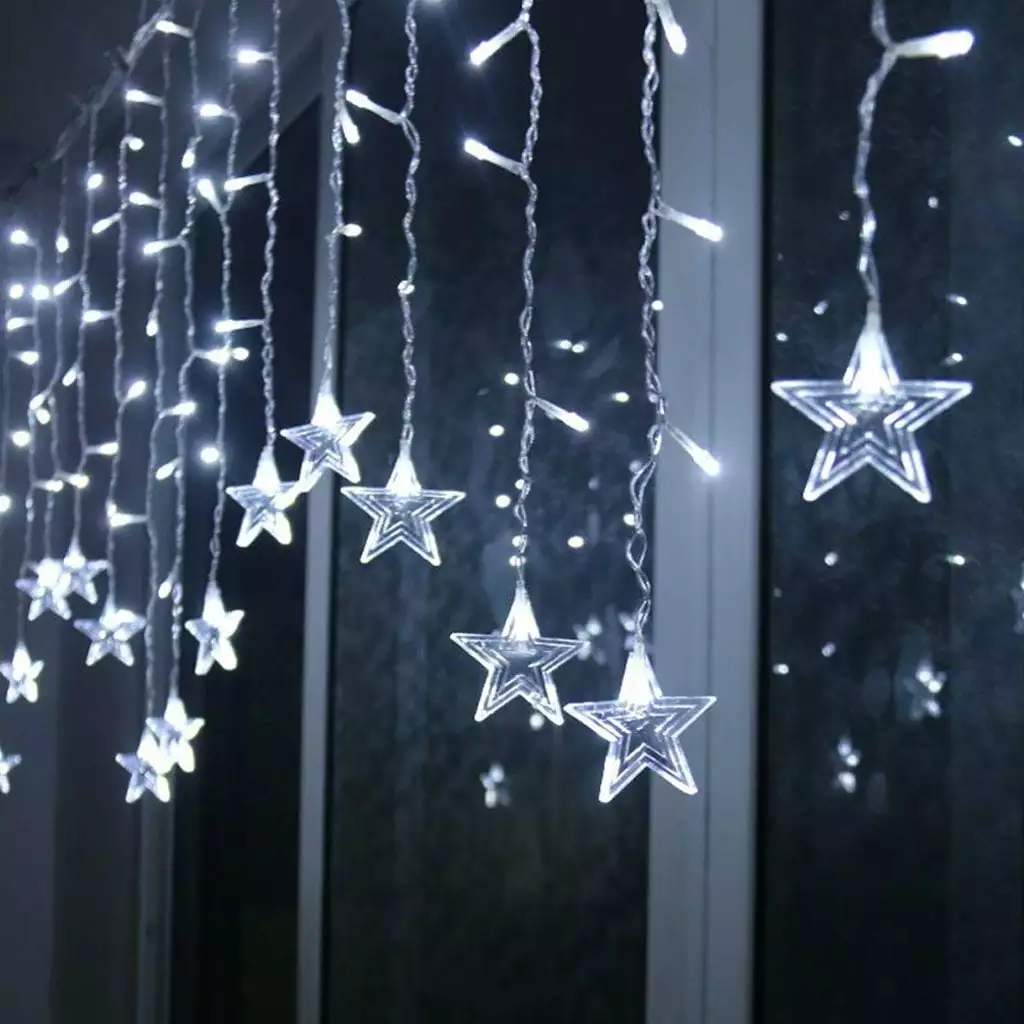 BadPiggies 11.5Ft 96LED Star Lights Curtain Lights 8 Flashing Modes Fairy String for Wedding Party Christmas Decor