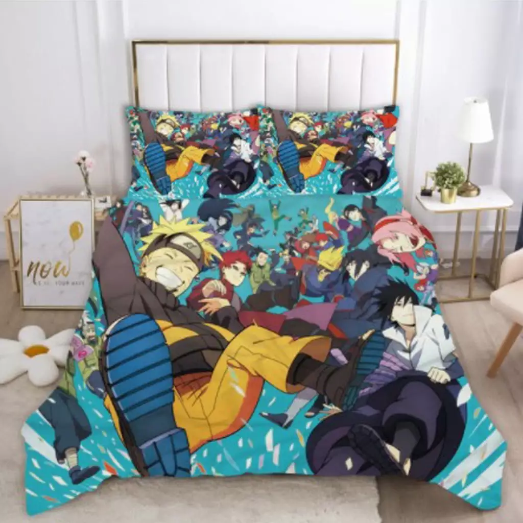 New 3D Anime Naruto Bedding Set Twin Full Queen King Size Itachi Akatsuki Kakashi Action Figures Cosplay Soft Microfiber 1 Duvet Cover with 2 Pillow Case Home Bedroom Decor for Fans