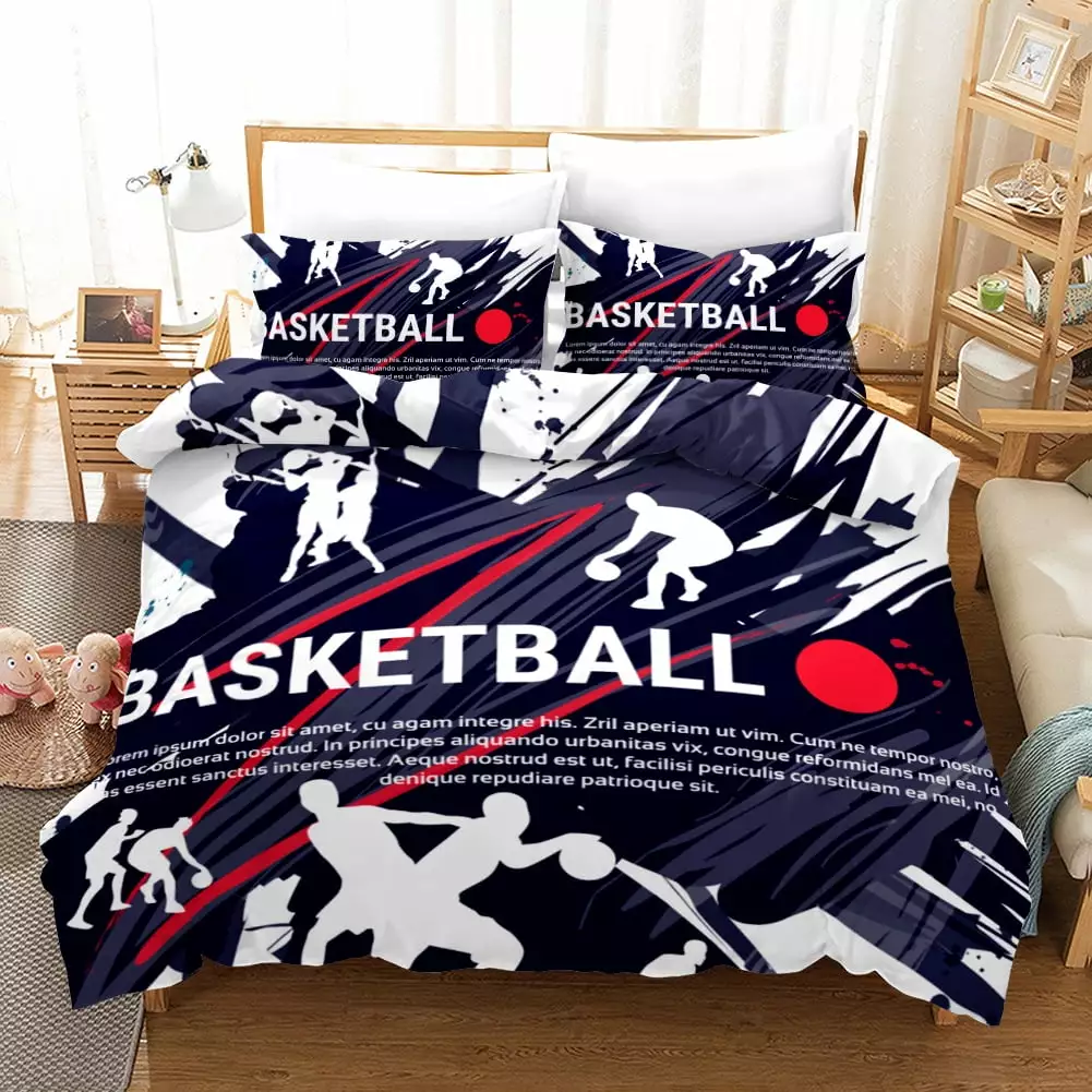 Sports Basketball Duvet Cover Sports Theme Bedding Sets Soft Comforter Cover Ball Games Print Quilt Cover & Pillowcases for Boys