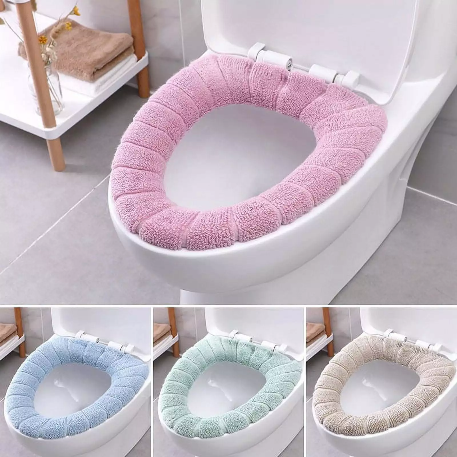 4pcs Bathroom Toilet Seat Cover Toilet Soft Warmer Mat Cover Pad Cushion Washable Closestool Pumpkin Pattern Random Color