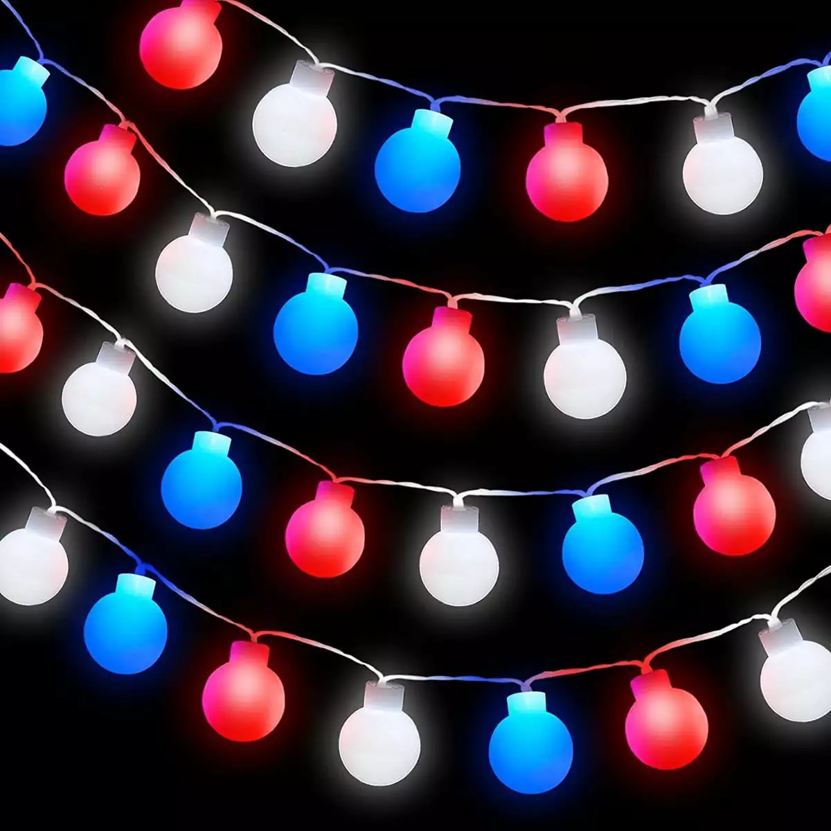 4th of July Decorations.10FT 20 LEDs Red White and Blue String Lights Battery Operated Patriotic American Flag Decor for Independence Day Memorial Day Fourth of July Globe