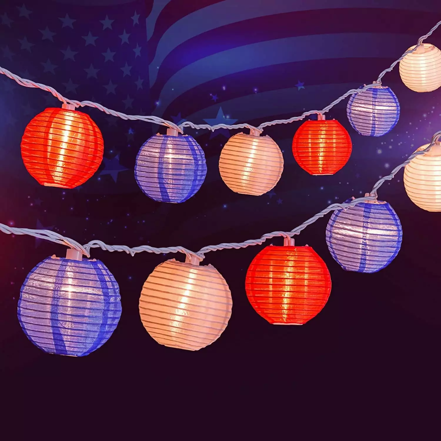 4th of July Decorations.5FT 10 LEDs Red White and Blue Lantern Lights Battery Operated String Light Patriotic Decor for Independence Day Memorial Day Fourth of July