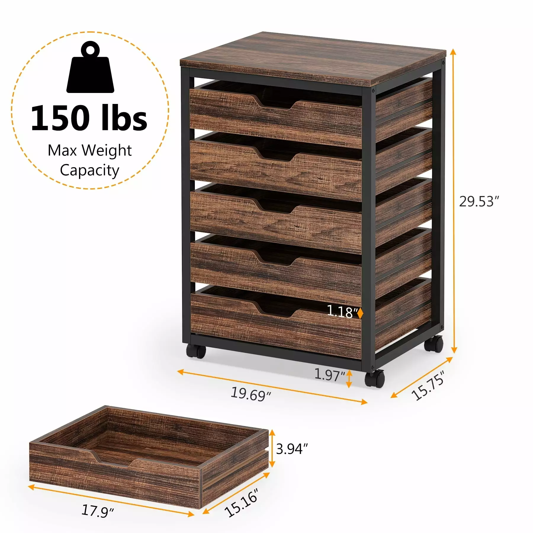 5-Drawer Chest & Wood 7 Drawer Storage Dresser Cabinet Rusitc Brown 5-drawer Dark Wood