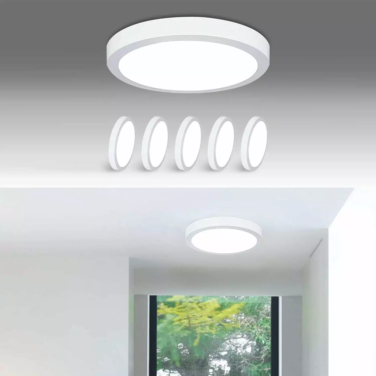 5 Packs Depuley 11.81 24W Modern LED Flush Mount Ceiling Light Round Panel Lights Cold White 5000K for Living Room Bedroom Kitchen Hallway Study