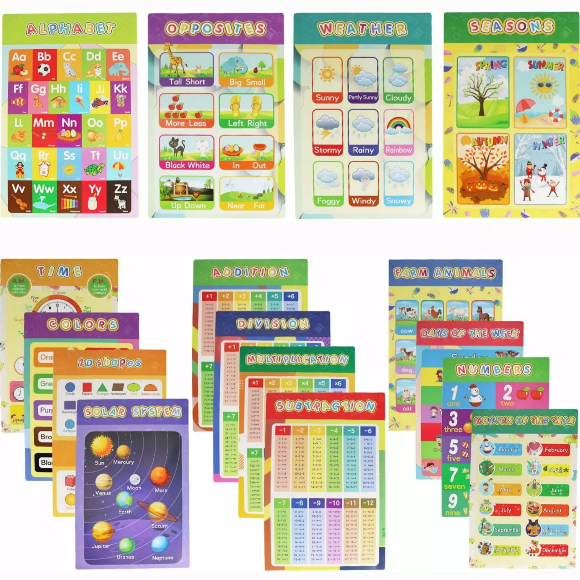 Educational Posters for Toddlers. 16PCS Educational Charts for Classroom Kindergarten Preschoolers Elementary. ABC Charts Alphabet Poster. Learning Chart. Number Chart for Kids (6.5 x 11)