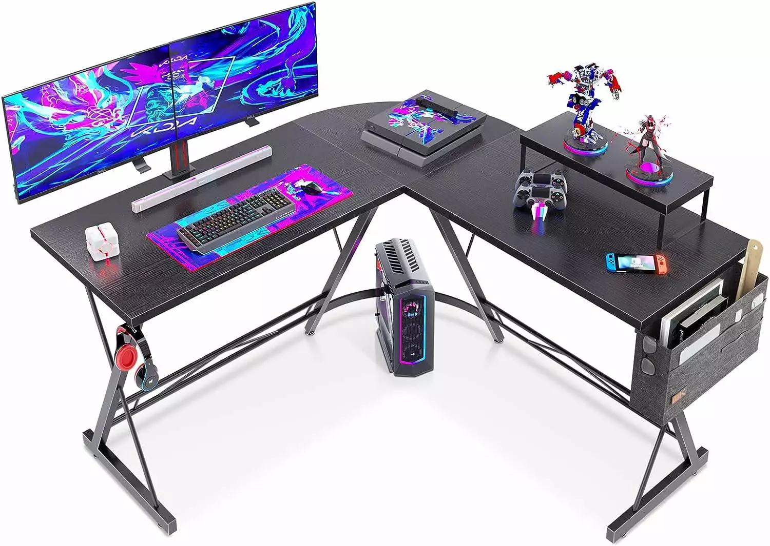 51 L Shaped Gaming Desk. Computer Desk with Monitor Stand Desk Workstation. Natural Black