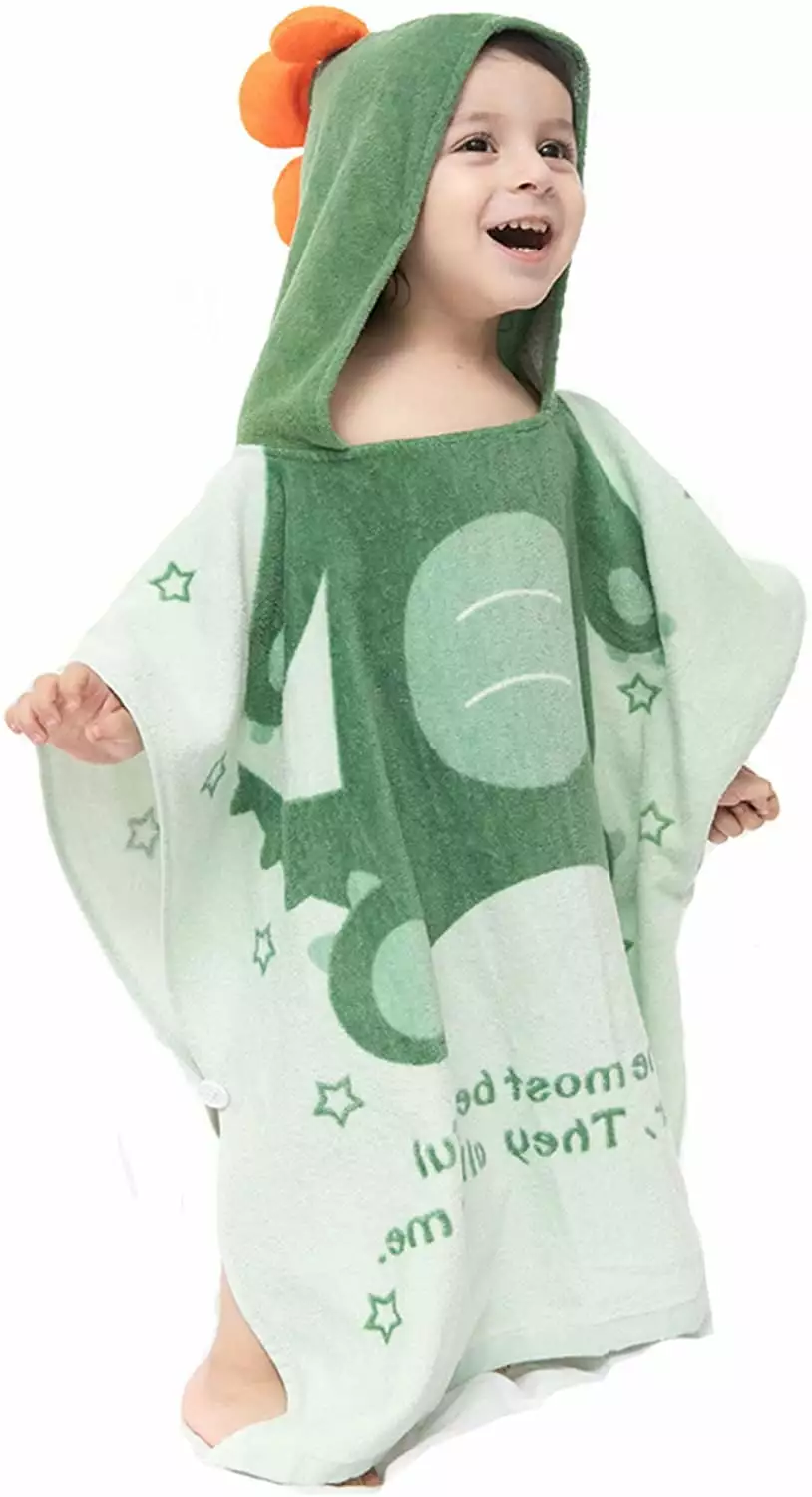 Kids Bath/Pool/Beach Hooded Poncho Towel-Cartoon Animal Pattern Cotton Beach Towel for Height 33.4~43.3 Baby and Kids