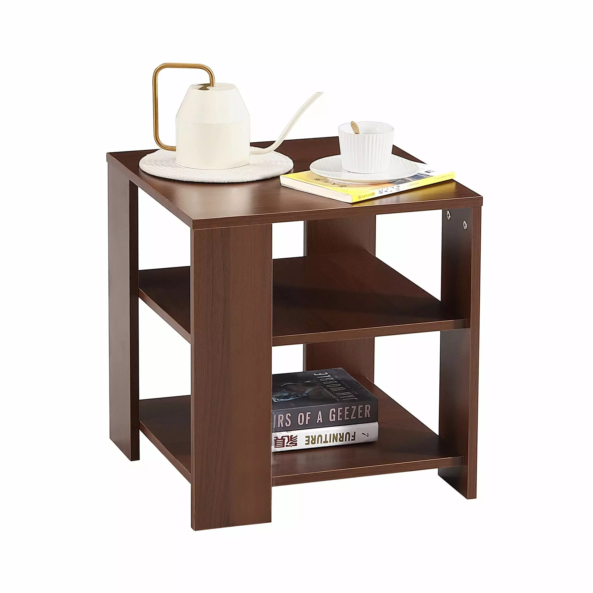 paproos 3-Tier Side Table. Classic Brown Square End Table for Living Room. Wood Nightstand Modern Sofa Side Table. Easy to Assemble. Wooden Bedside Table for Bedroom. 17.7'' x 17.7'' x 18.9''