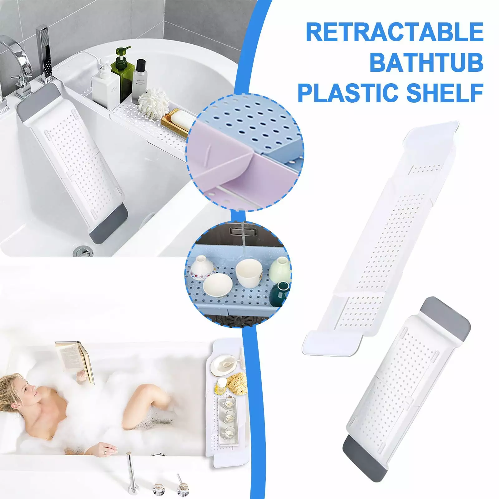 Expandable Bathtub Storage Rack Tub Stand Tray Table Bathroom Storage Bag Stand Bathtub Rack on Clearance