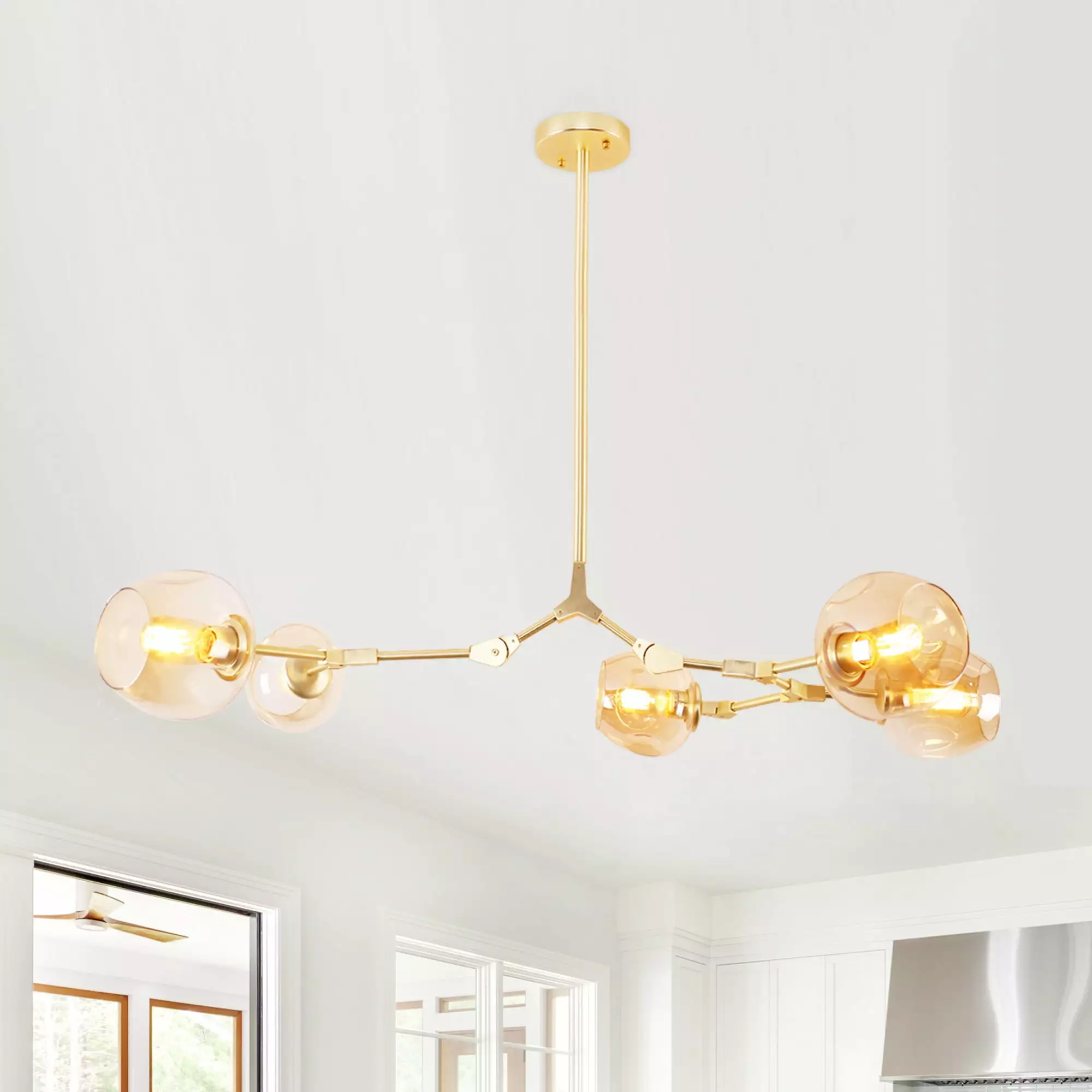 Cusp Barn Mid Century Modern 5-Light Gold Ceiling Light Adjustable Sputnik Chandelier