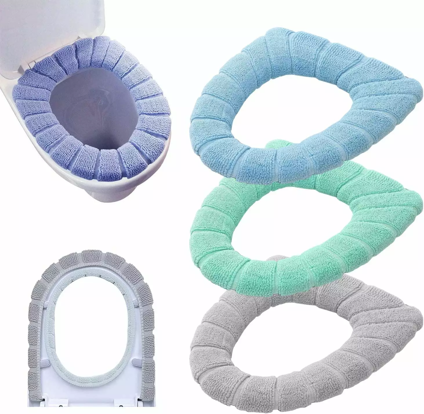 Bathroom Soft Thicker Warmer Stretchable Washable Cloth Toilet Seat Cover Pads. 3PCS