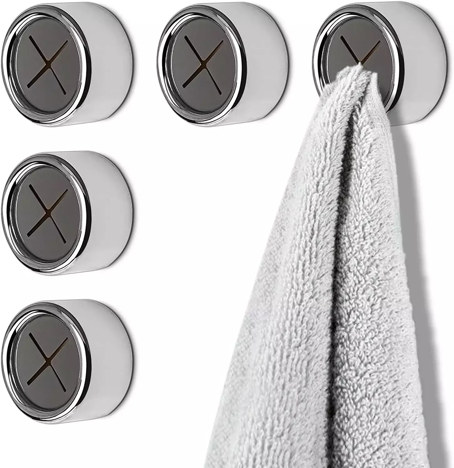 5Pcs Kitchen Towel Holder No Drilling Required Self-Adhesive Round Towel Push Hooks for Home Kitchen Cabinet Bathroom