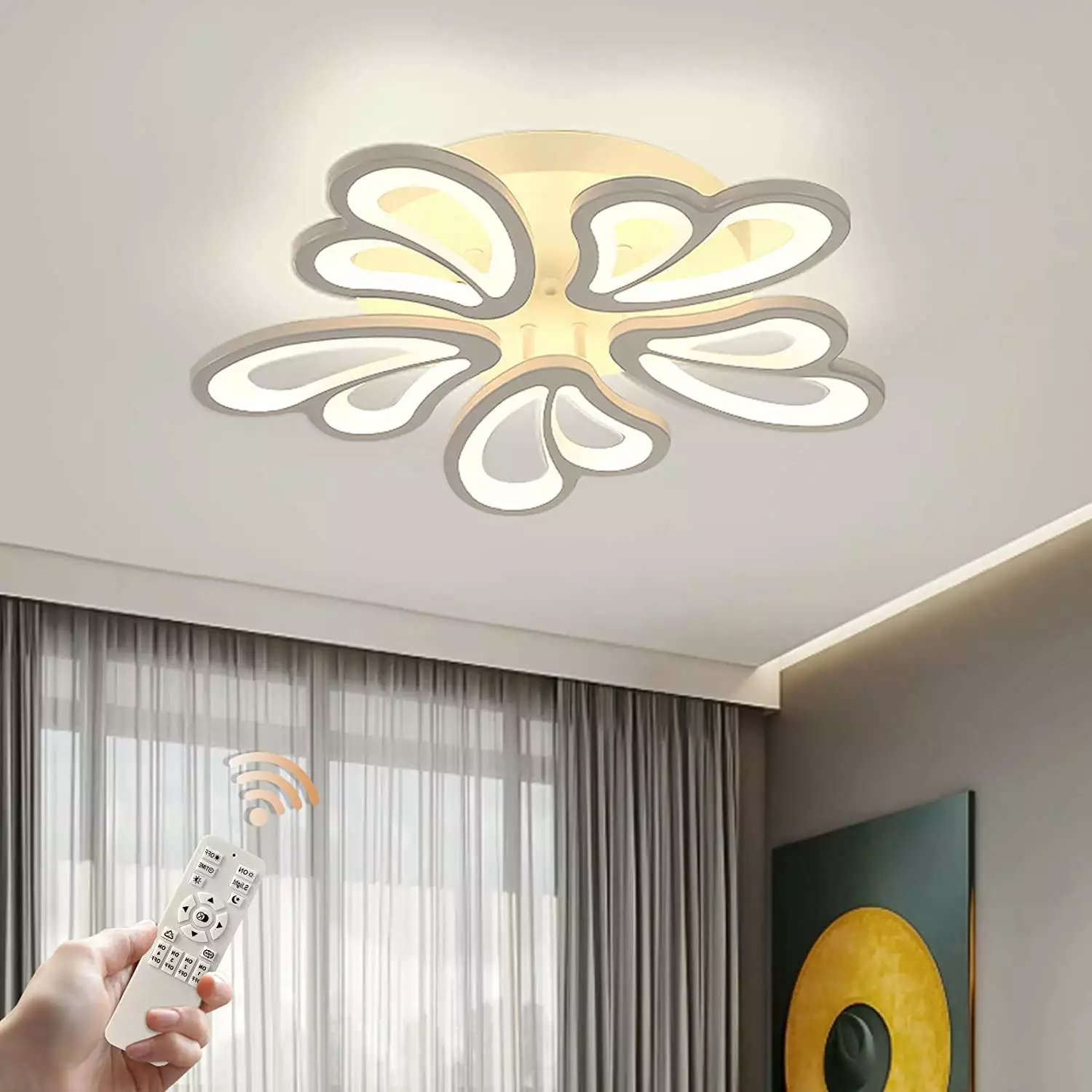 Ganeed Modern Ceiling Light. Dimmable LED Chandeliers Flush Mount Ceiling Lights Fixture. Acrylic 5 Lights Head Leaf Ceiling Lamp with Remote Control for Living Room Dining Room Bedroom 40W