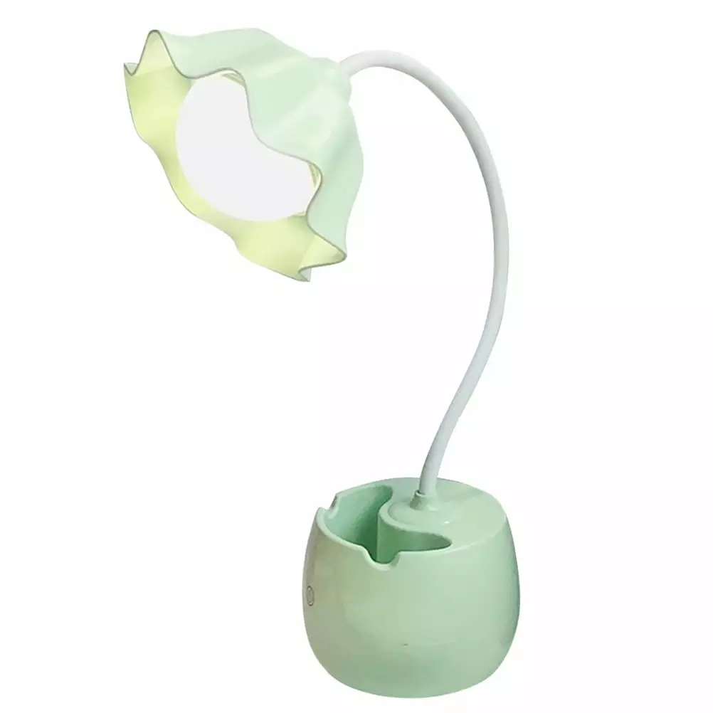 Desk Lamp LED Desk Lamp Eye Protection Desk Lamp Touch Dimmer Desk Lamp Flower Design Pen Holder for Home Office School (Green)