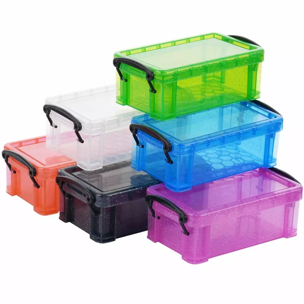 6 Assorted Colors Mini Plastic Boxes. Small Storage Containers with Locking Lids. Clear Plastic Organizer Boxes for Crafts. Stationery. Jewelry. Sewing Multipurpose Cases