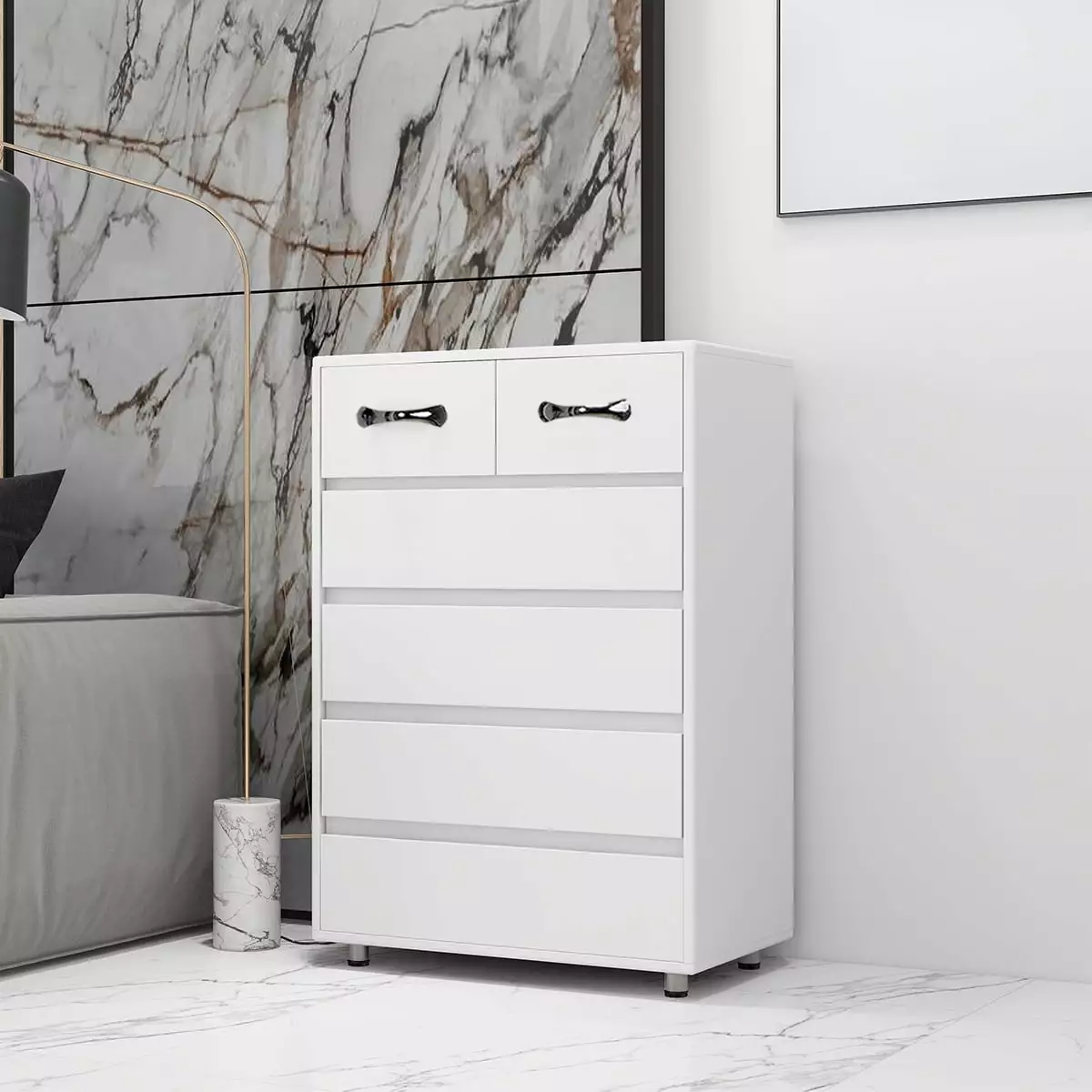 6 Drawer Chest Side Cabinet. URHOMEPRO Chest of Drawers Storage Organizer End Table Nightstand. Wood Frame Drawer Dresser with Steel Tube Legs. Living Room Office Bedroom Furniture. White. W12864