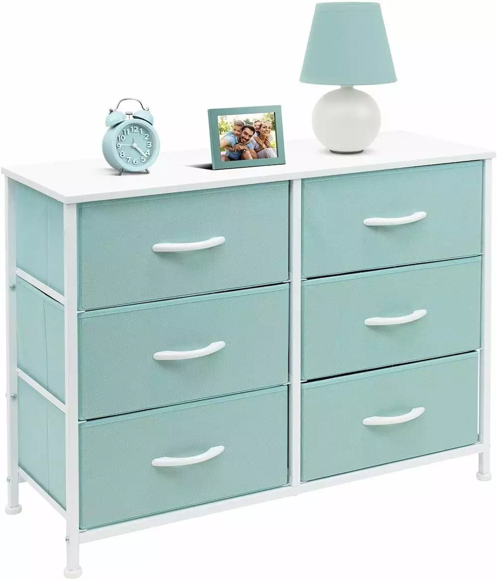 6 Drawers Dresser Storage Furniture Chest Tower Unit for Bedroom Pastel Aqua Color