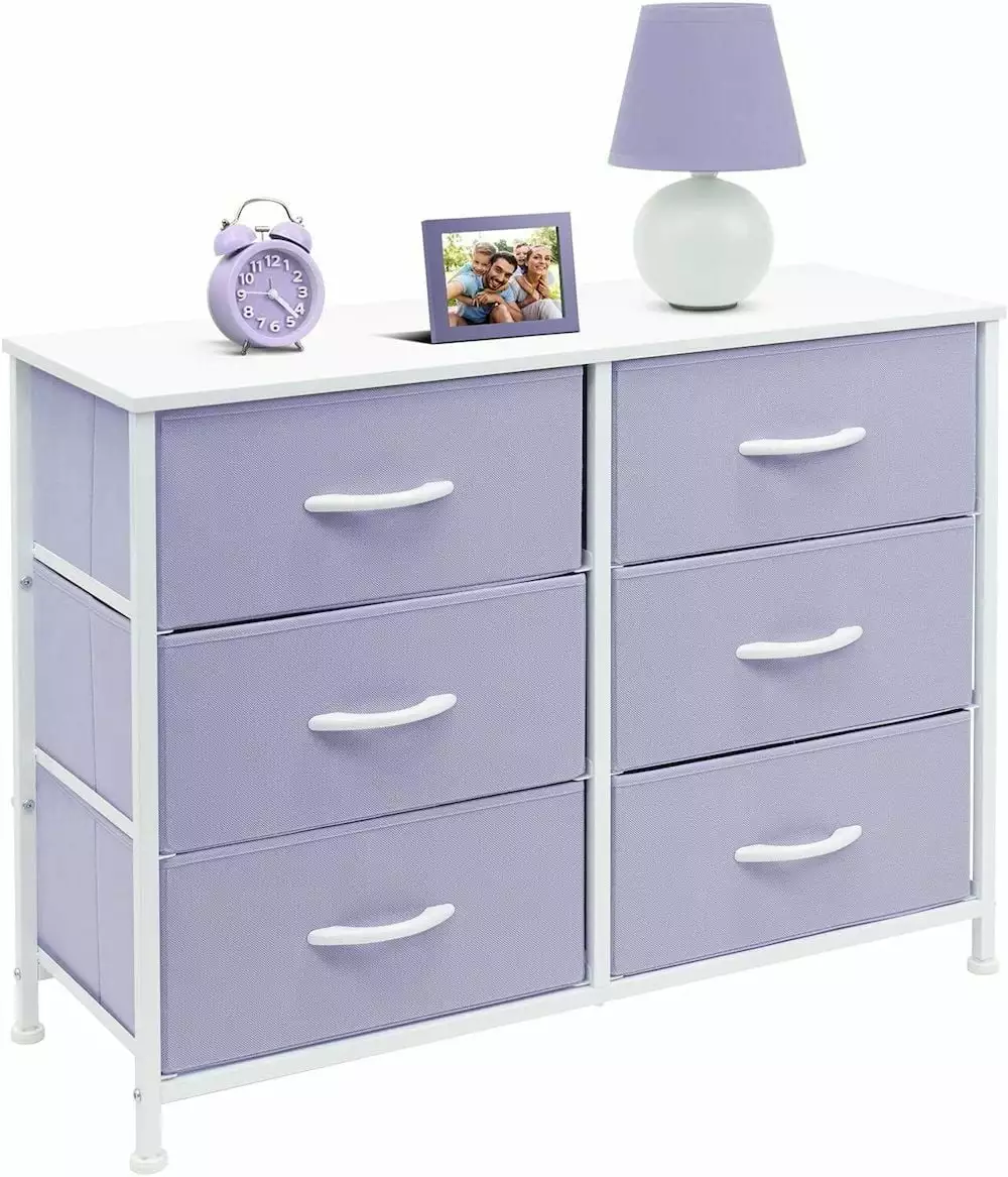 6 Drawers Dresser Storage Furniture Chest Tower Unit for Bedroom Pastel Purple Color