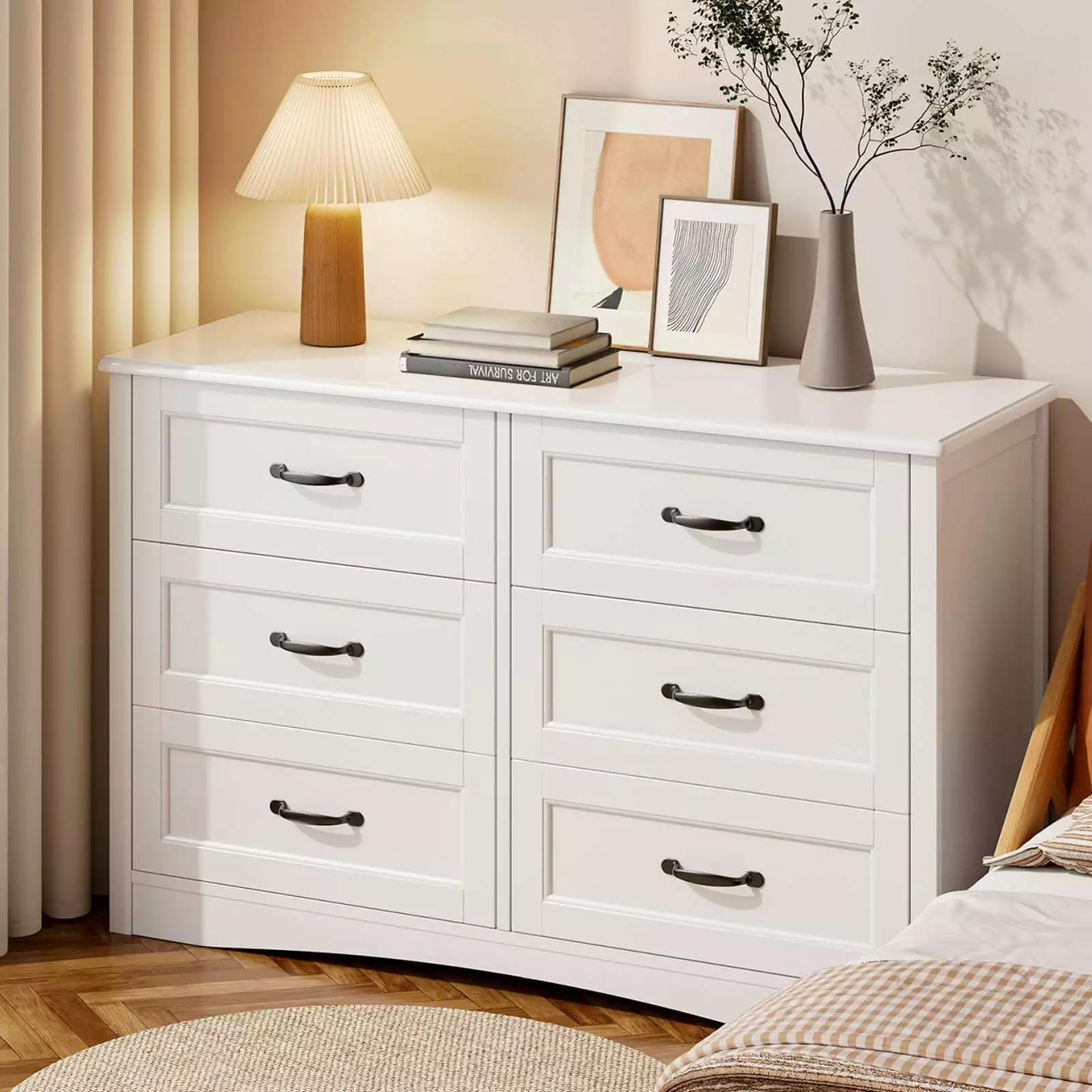 White Dresser for Bedroom. Lofka 6 Drawers Dresser Modern Wood Double Chest of Drawers for Bedroom Living Room