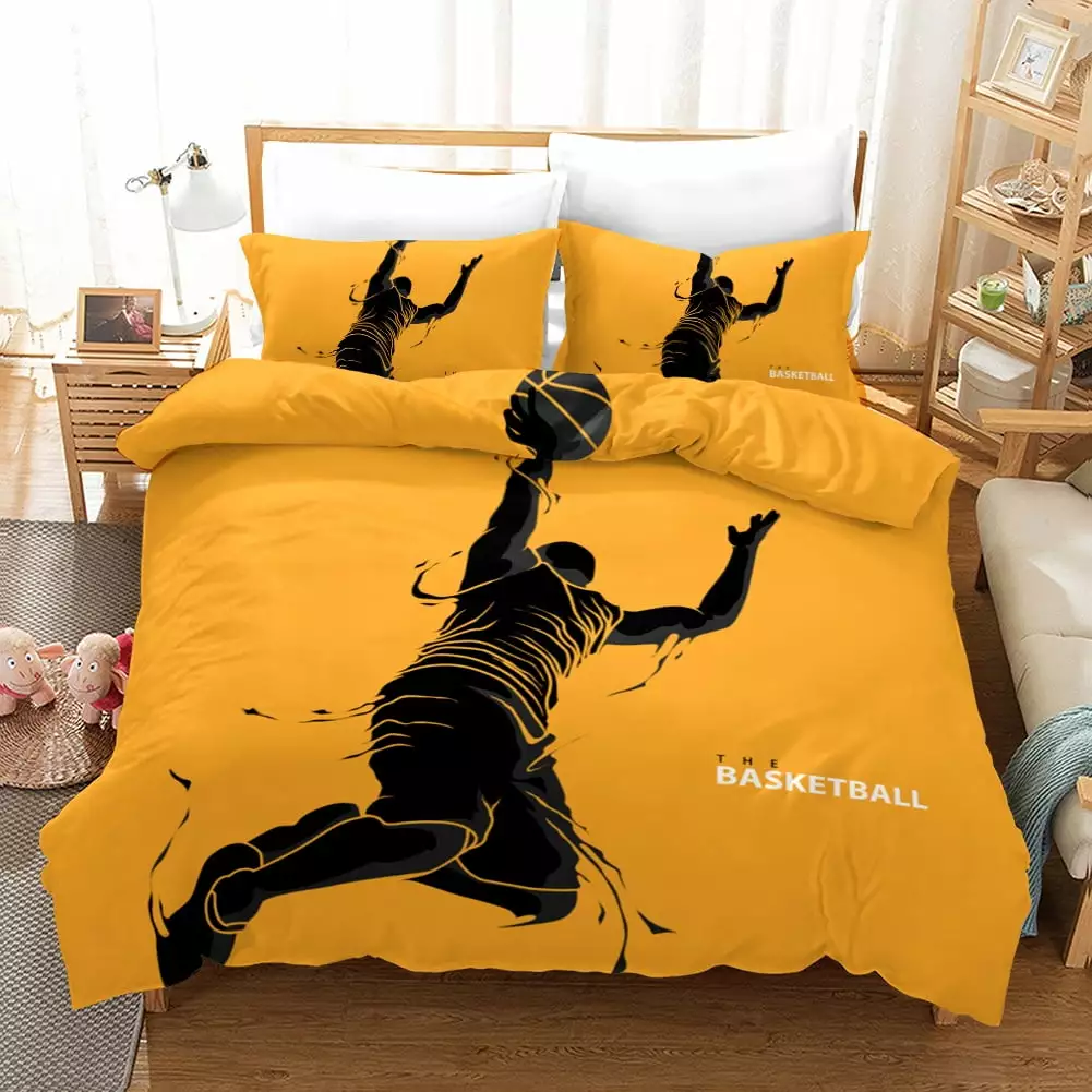 Basketball Print Duvet Cover for Kids Boys. Ball Sports Games Themed Bedding Set with 2 Pillowcases. Ball Games Quilt Cover. Soft Microfiber Quilt Cover