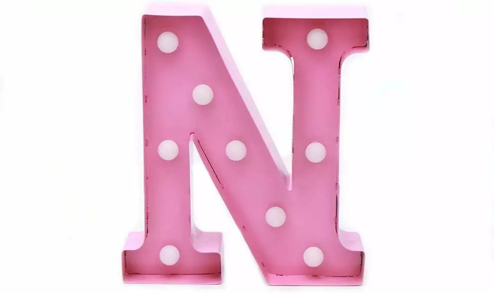 Home by Jackie Inc Decorative Pink Vintage Rustic Metal Hanging Light up LED Letter N