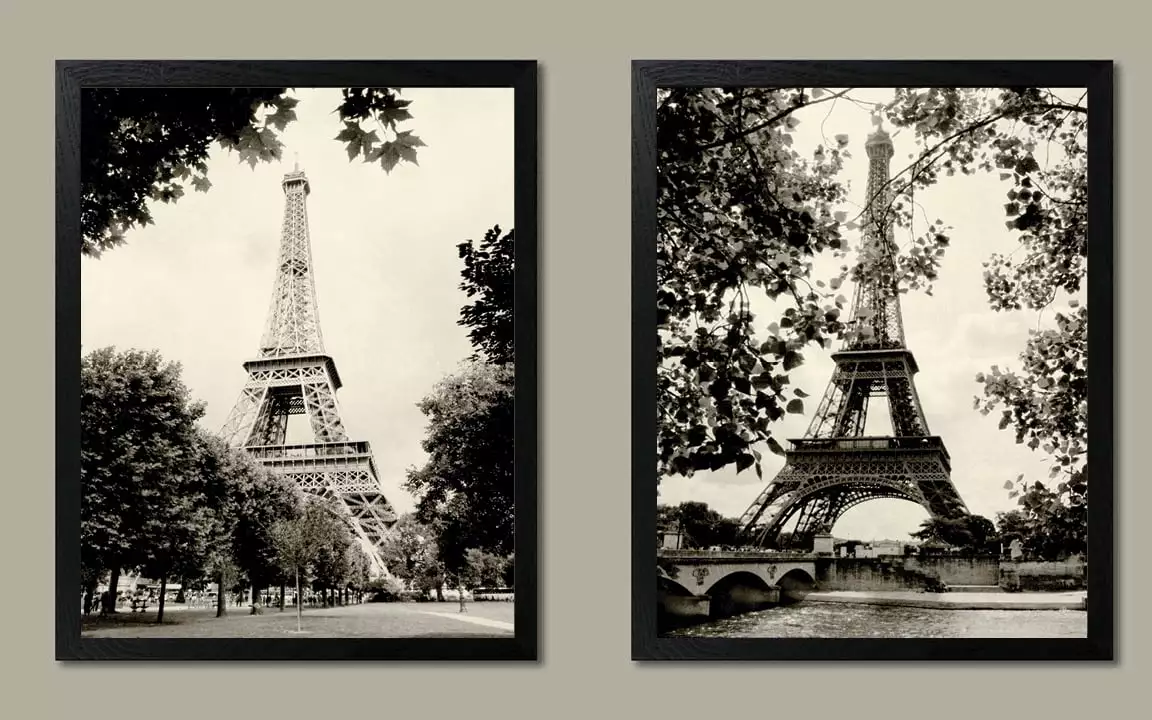 Stunningly Beautiful Black & White Eiffel Tower Photography; Two 16x20 Prints