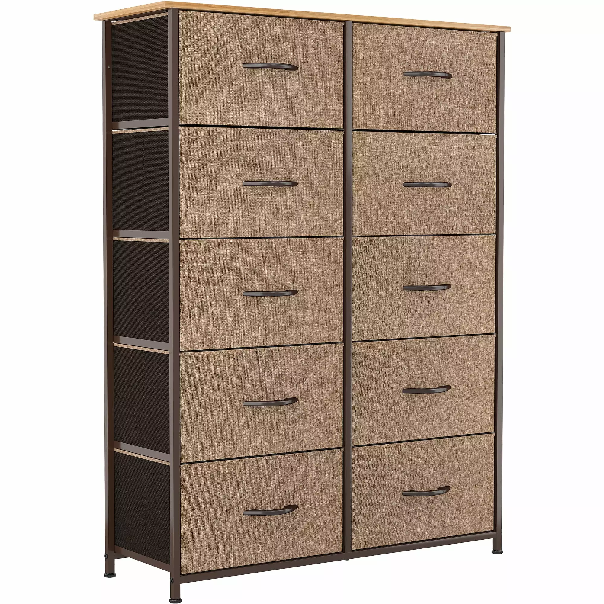 DWVO Dressers for Bedroom. 10 Drawer Fabric Storage Dresser for Closets. Sturdy Steel Frame. Wood Top. Brown