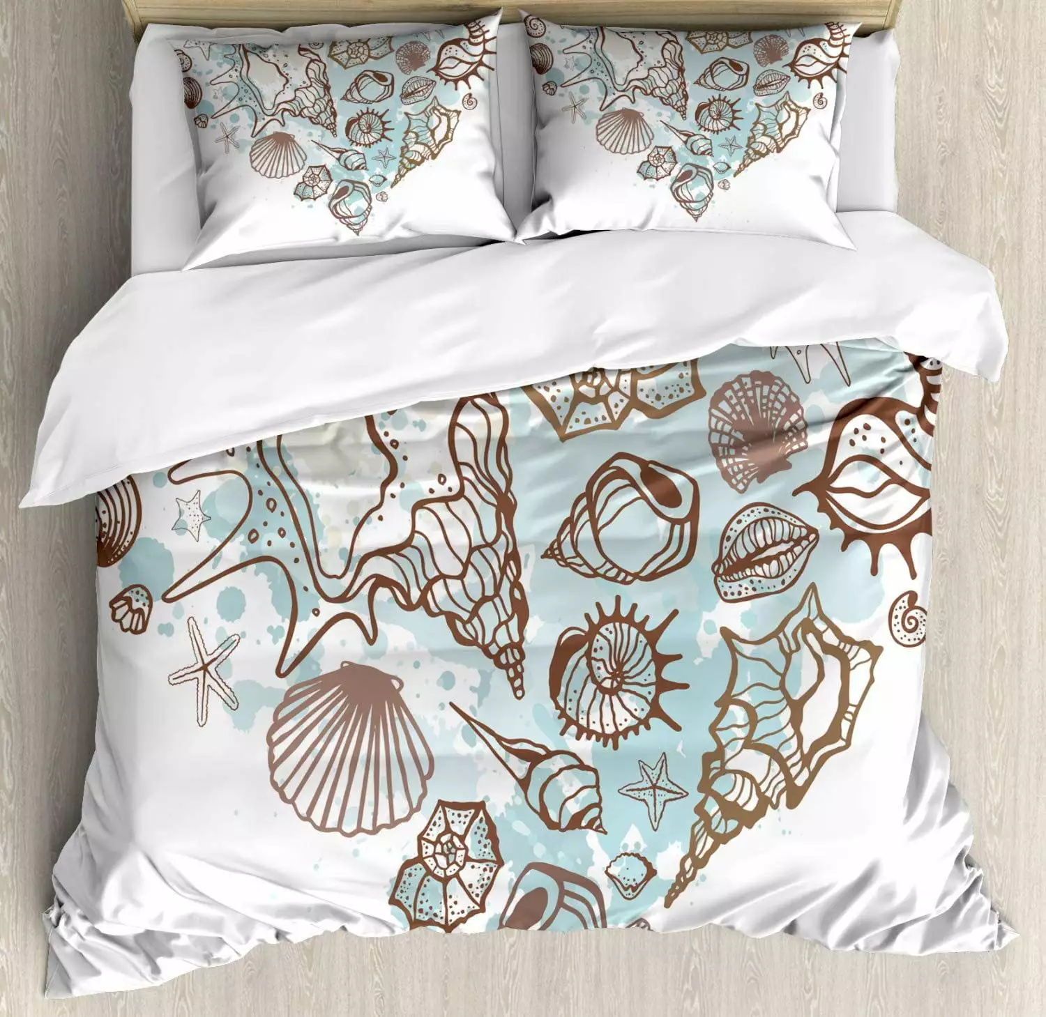 Seashell Beach Theme Coastal Quilt Set. 3 Piece Bedding Set with 2 Pillowcases & 1 Quilt Cover.Twin/Full/Queen/King Size