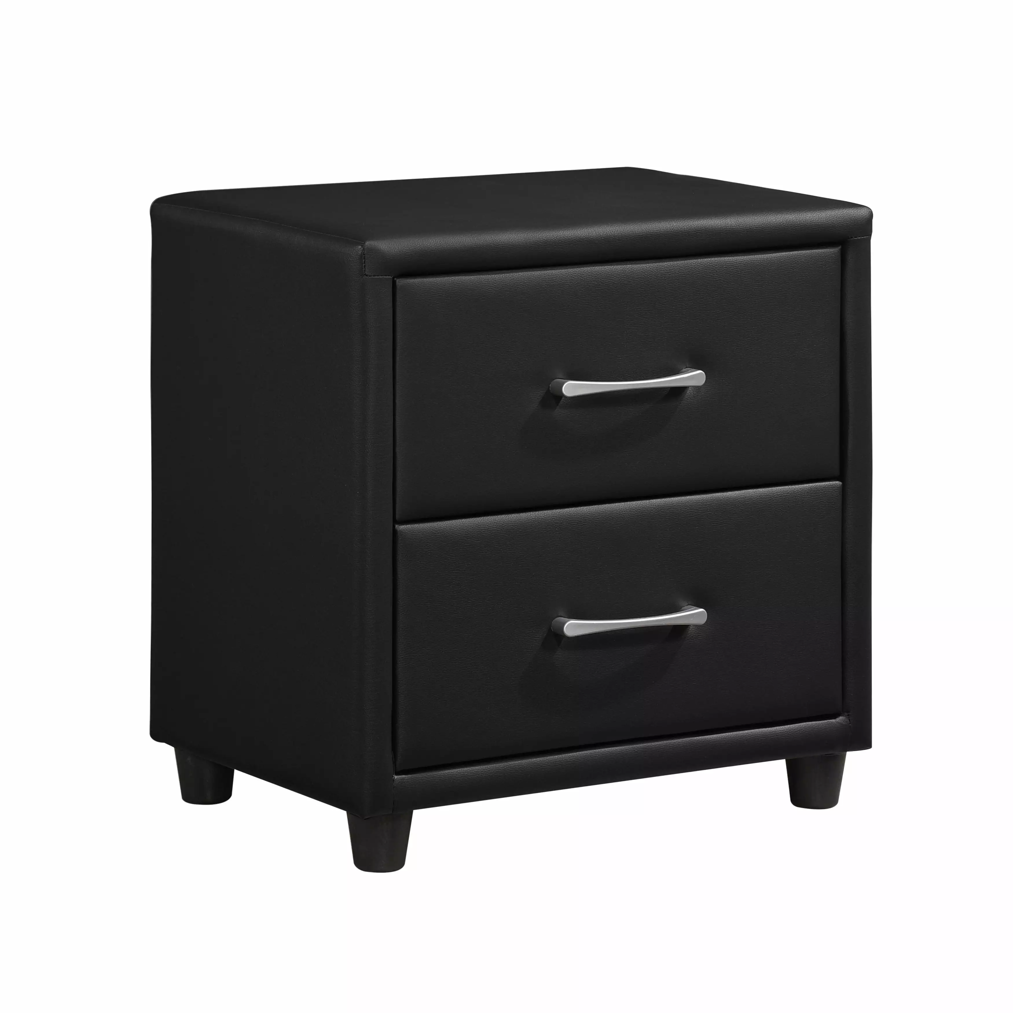 Lexiconhome Lorenzi Faux Leather Bedroom Nightstand. Two Drawers. Black